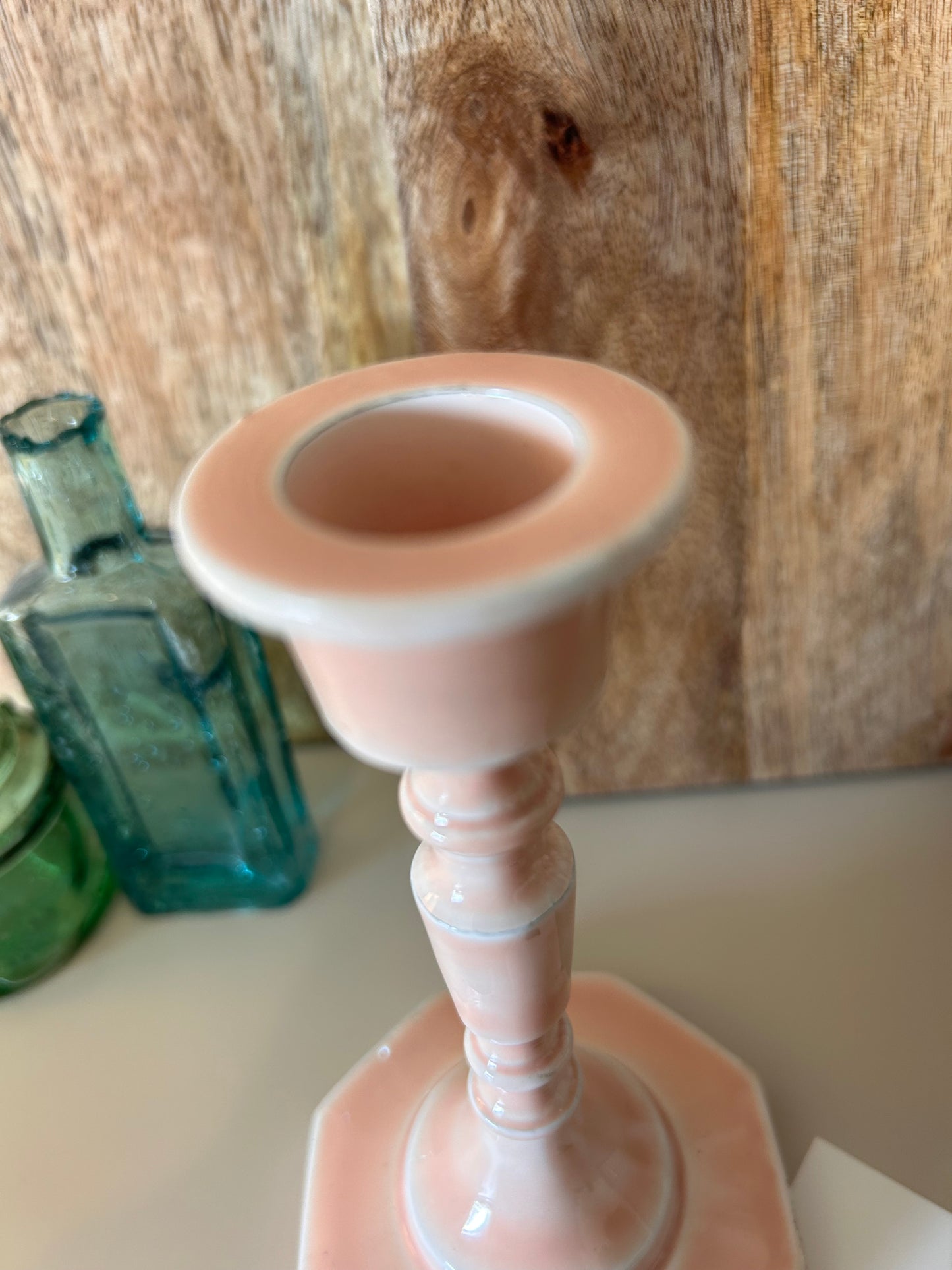 Vintage Style Pink Enamel Candle stick holder