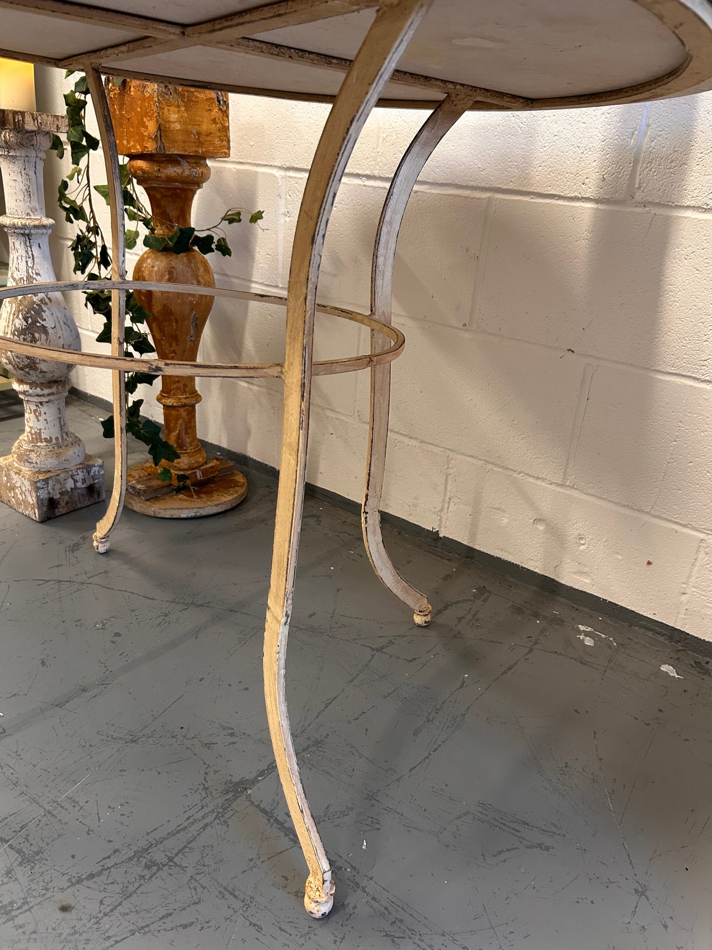 Cream Vintage French round marble top iron based indoor outdoor table