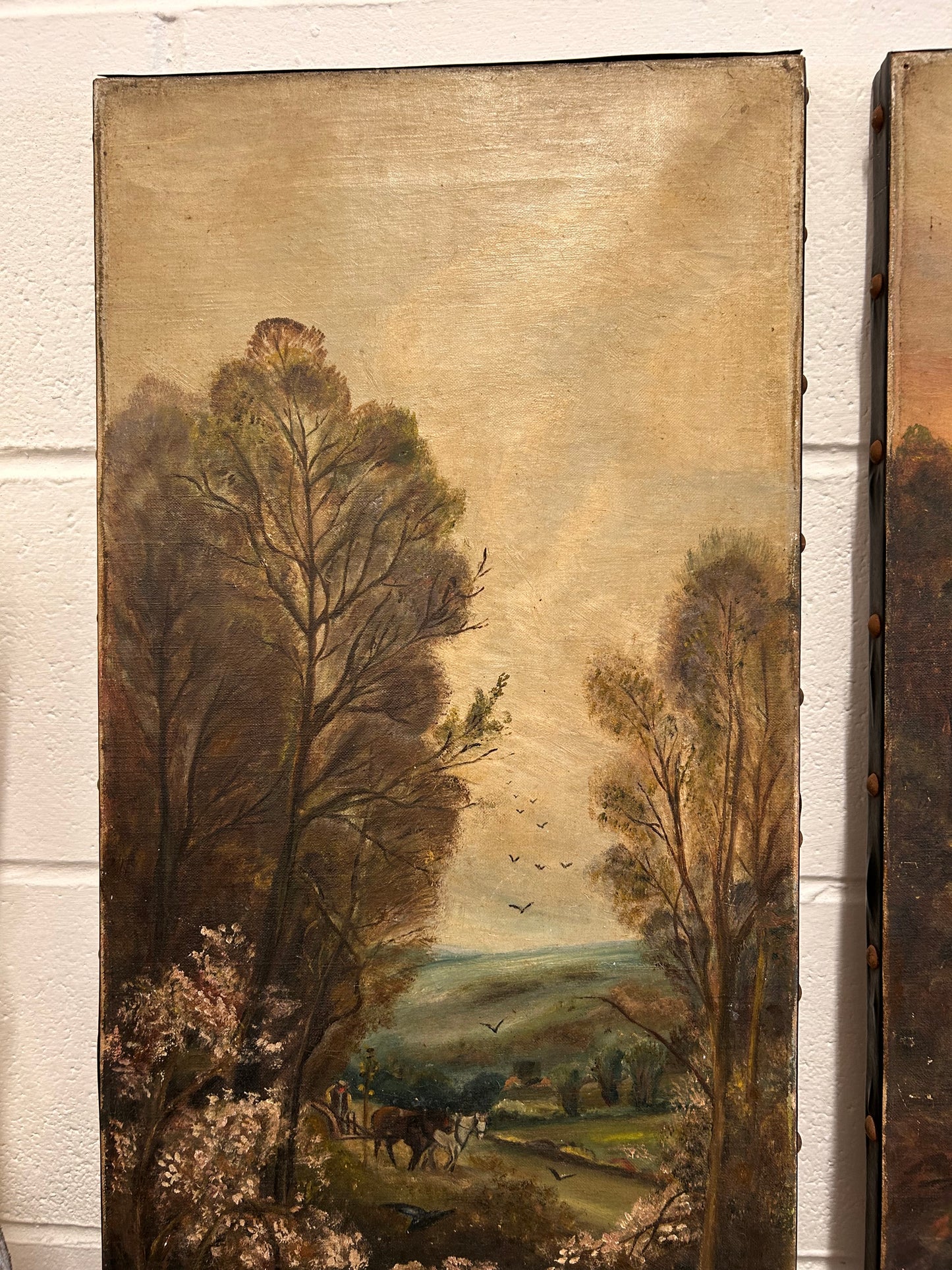 Pair of Victorian Oil on canvas paintings woodland farmland scenes by CM Wood