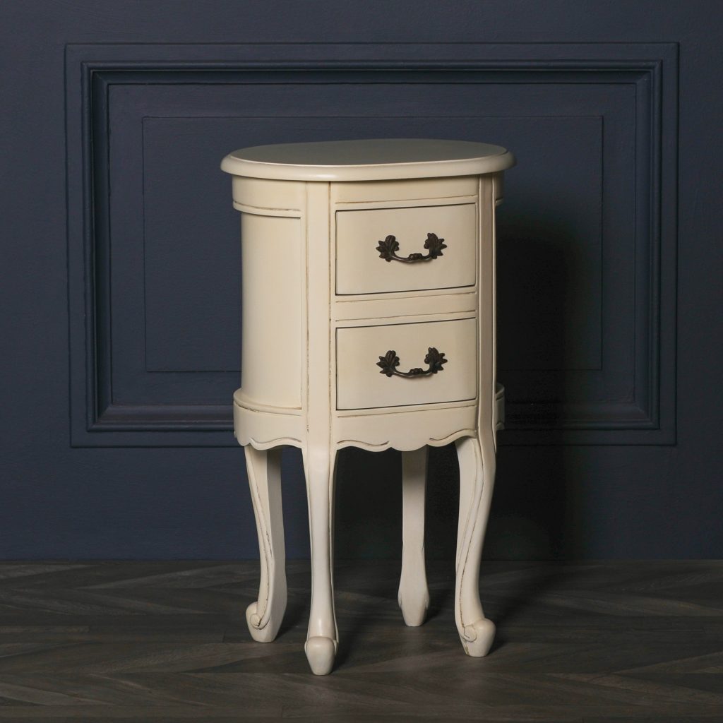 Aged Ivory Cream Bedside table with Drawers