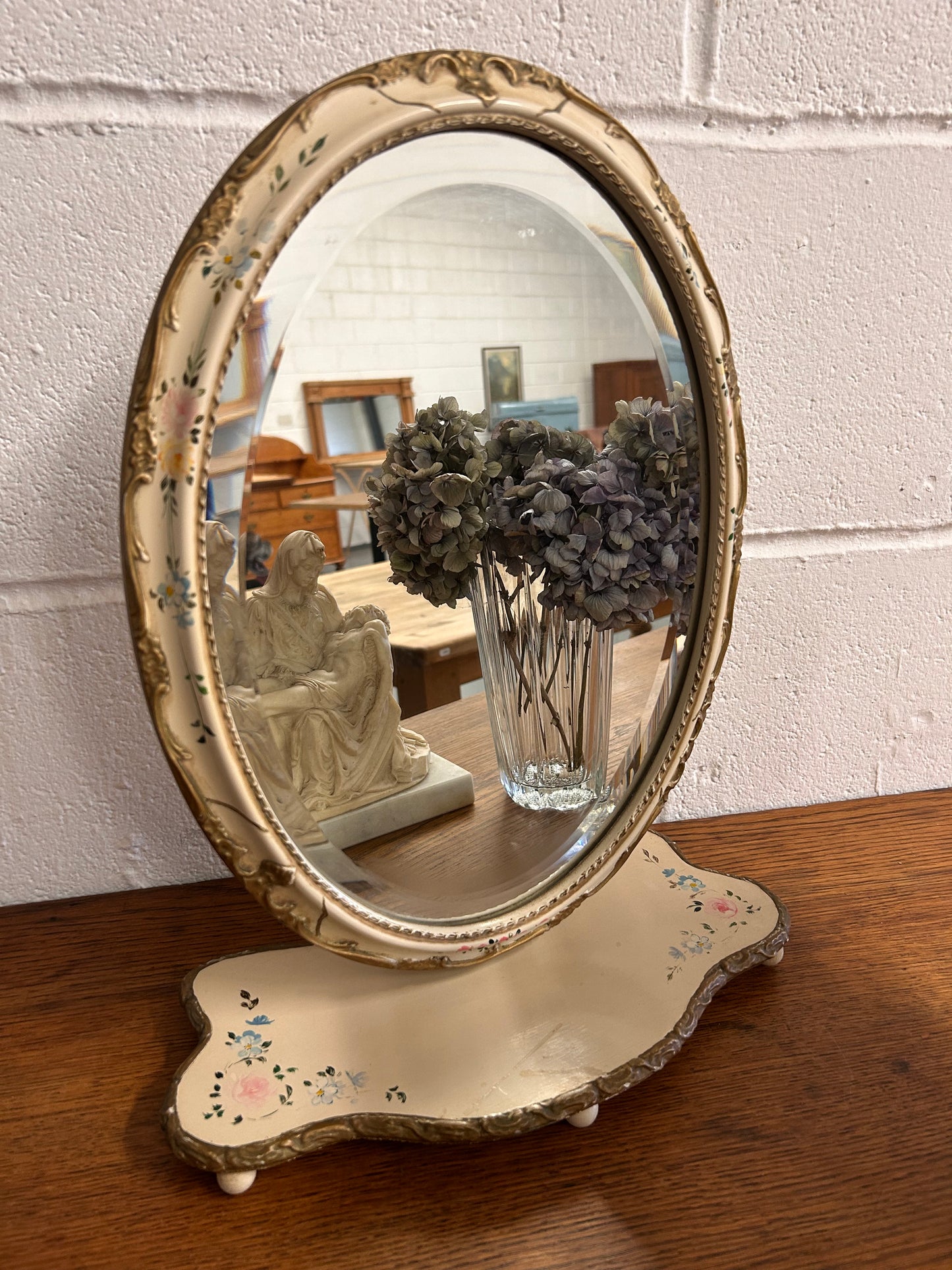 Beautiful Vintage 1960’s French Provincial Vanity Tilting Mirror HandPainted Floral Design