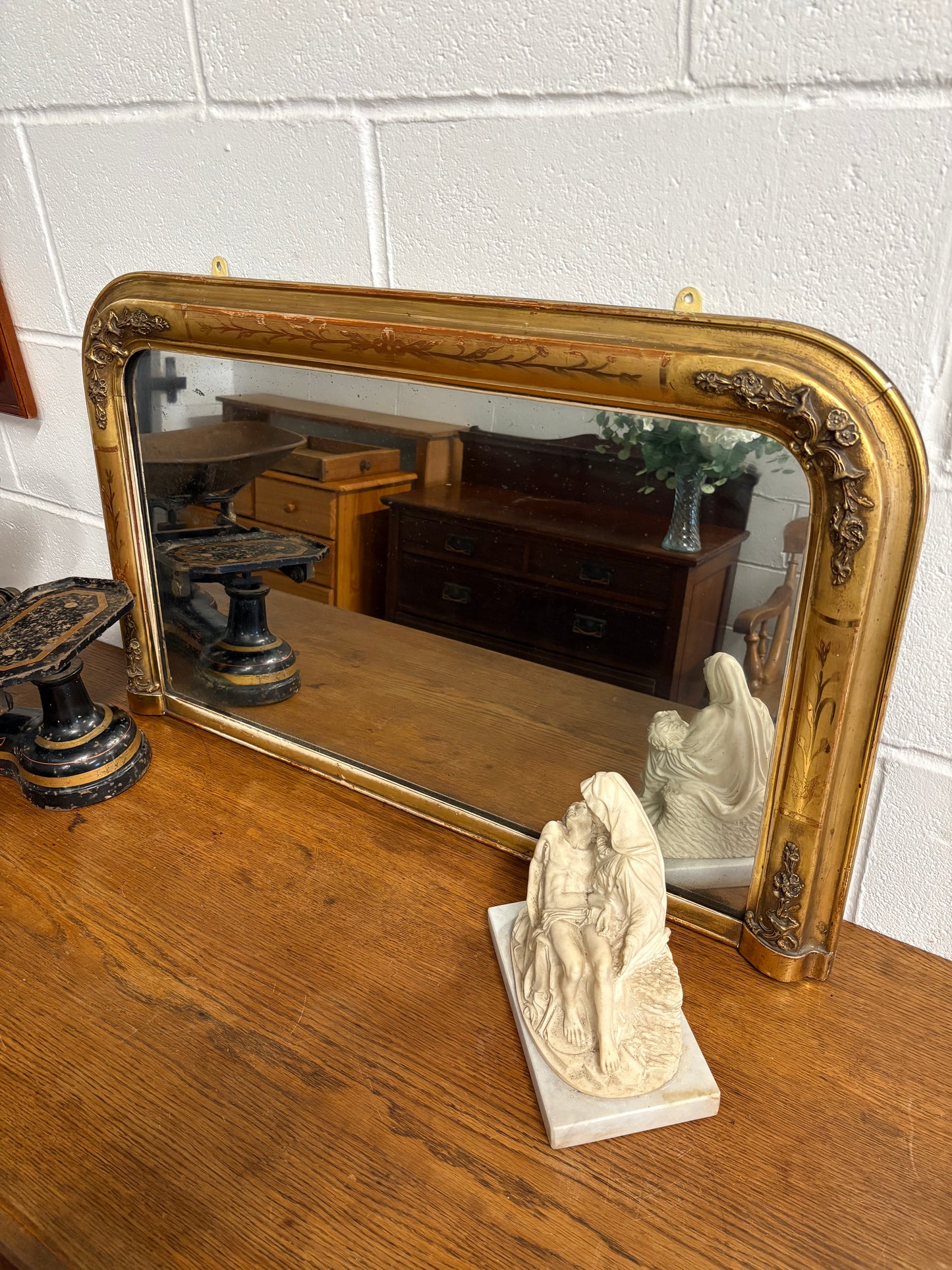 Stunning 19th Century Antique Gilt framed Foxed Glass overmantle mirror