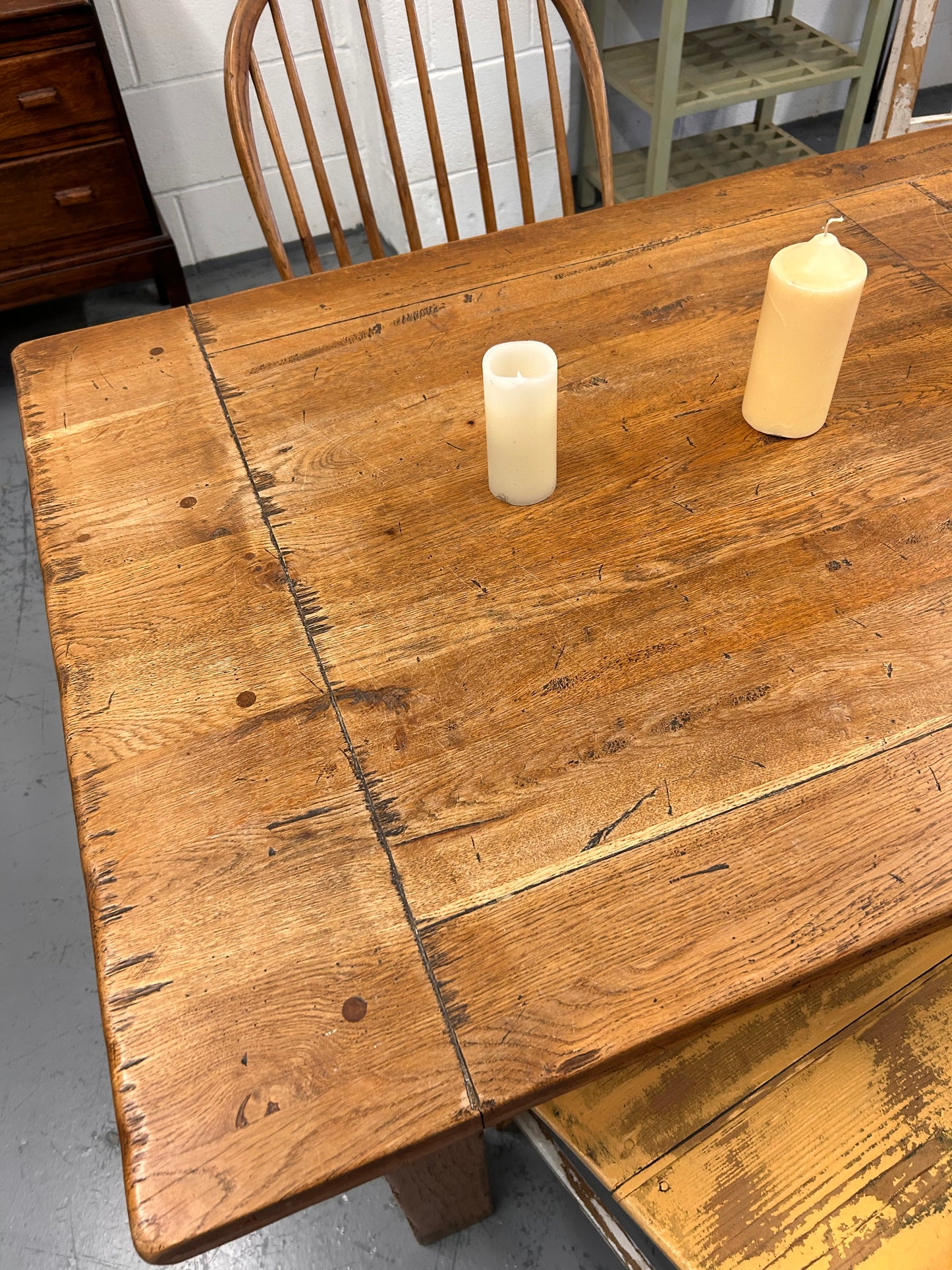 French Oak extending Refectory table thick wooden top and base Seat up-to 12