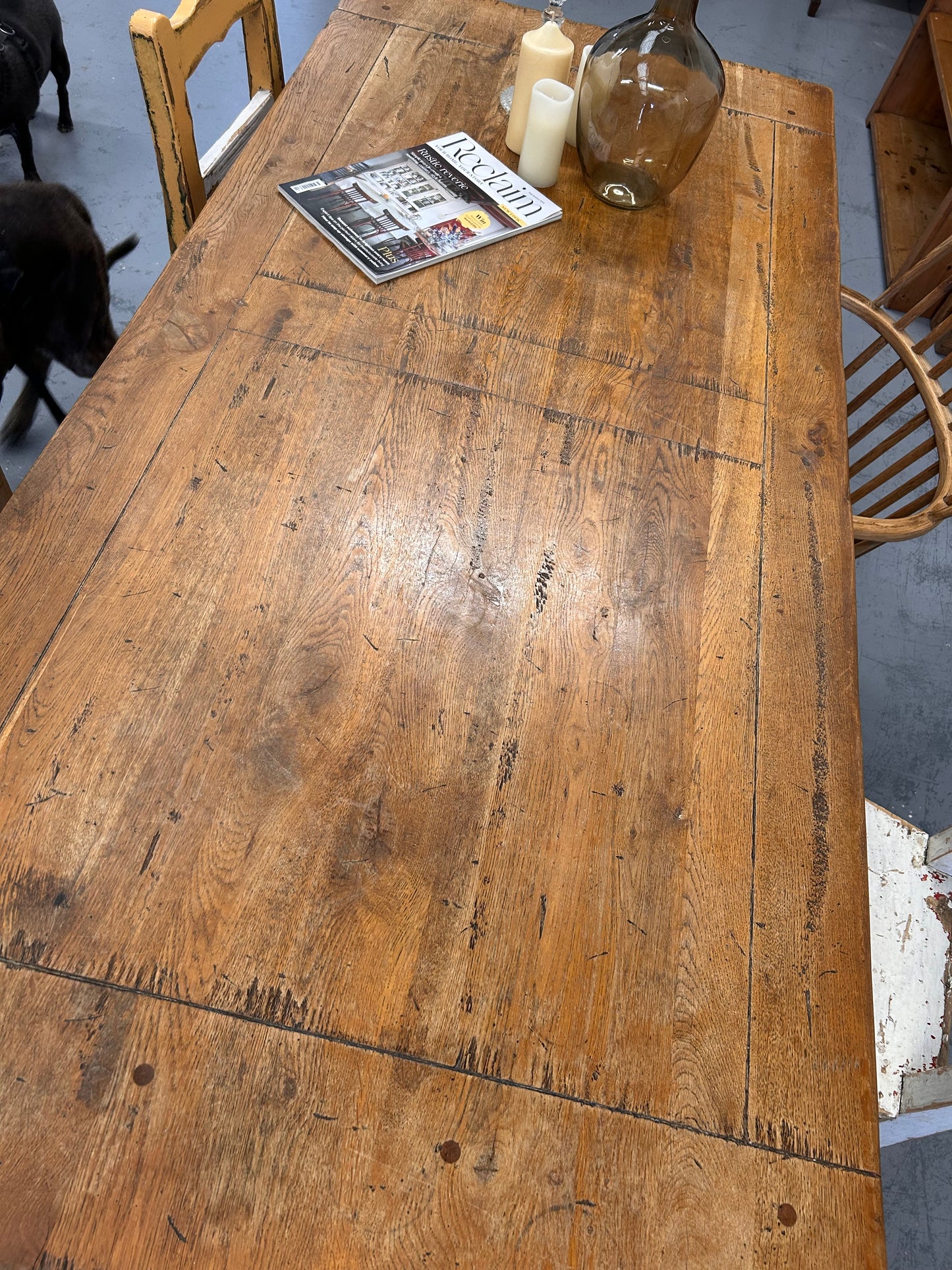 French Oak extending Refectory table thick wooden top and base Seat up-to 12