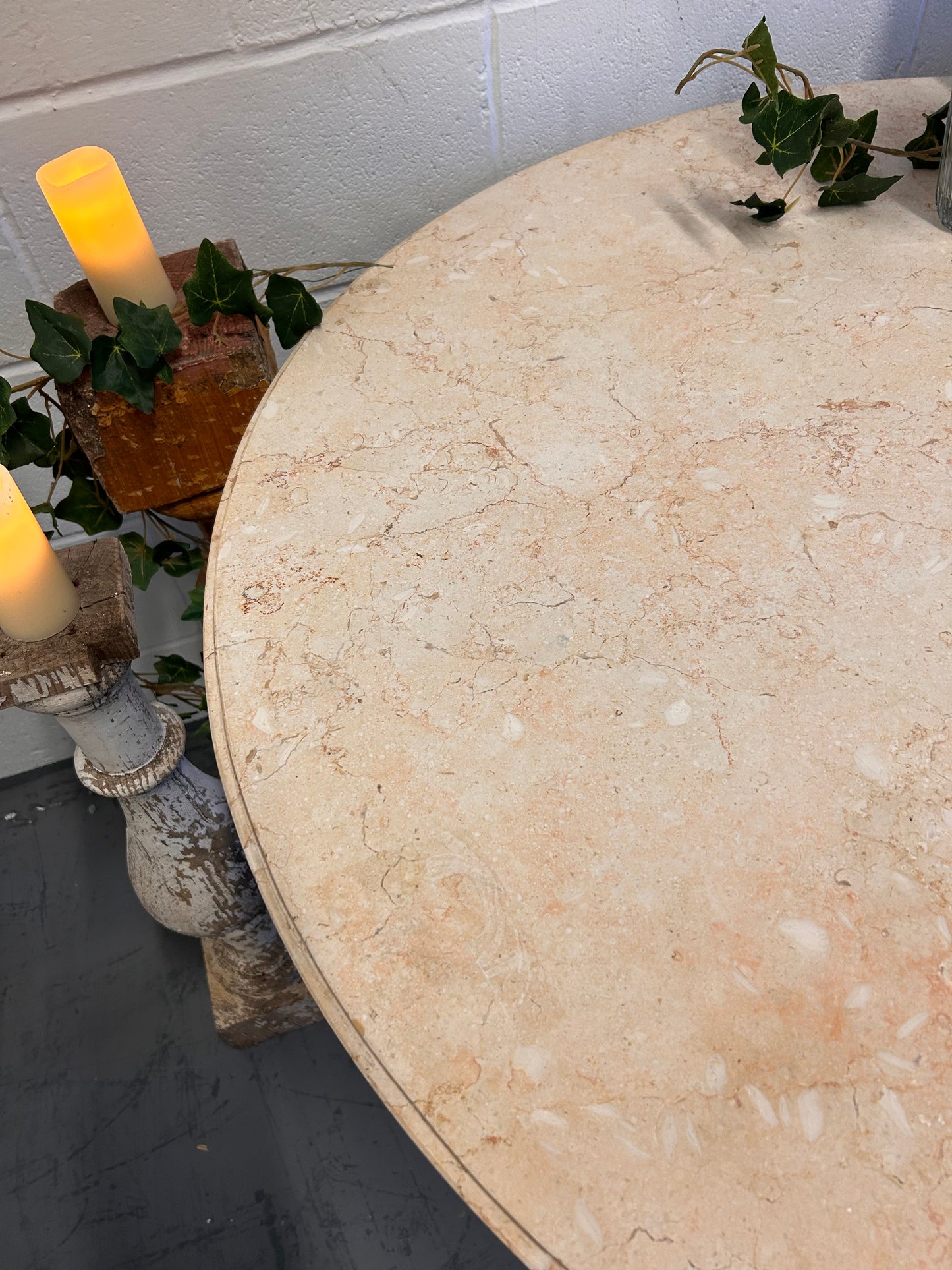 Cream Vintage French round marble top iron based indoor outdoor table