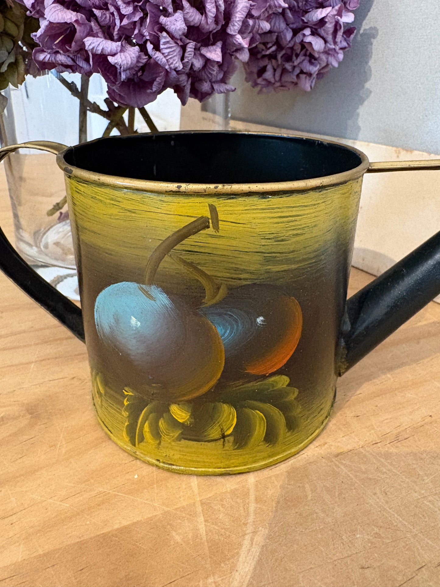 Vintage metal hand painted watering can plant pot
