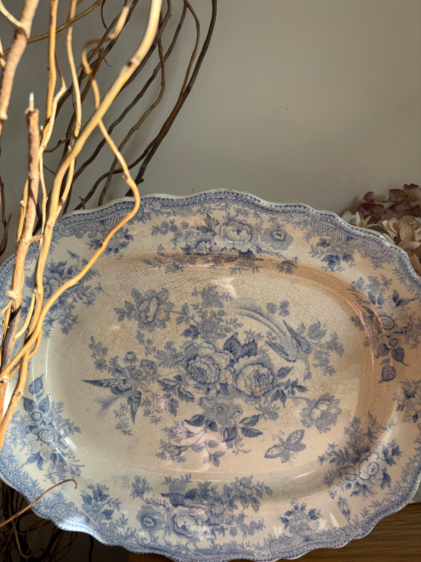 19th century large asiatic pheasant serving platter victorian antique 