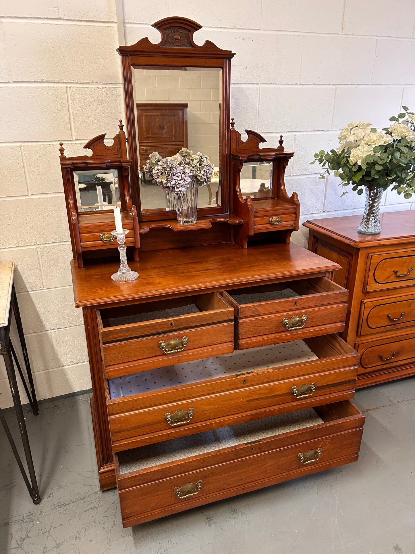 Beautiful Antique Dressing Chest of Drawers with Mirror Good Condition