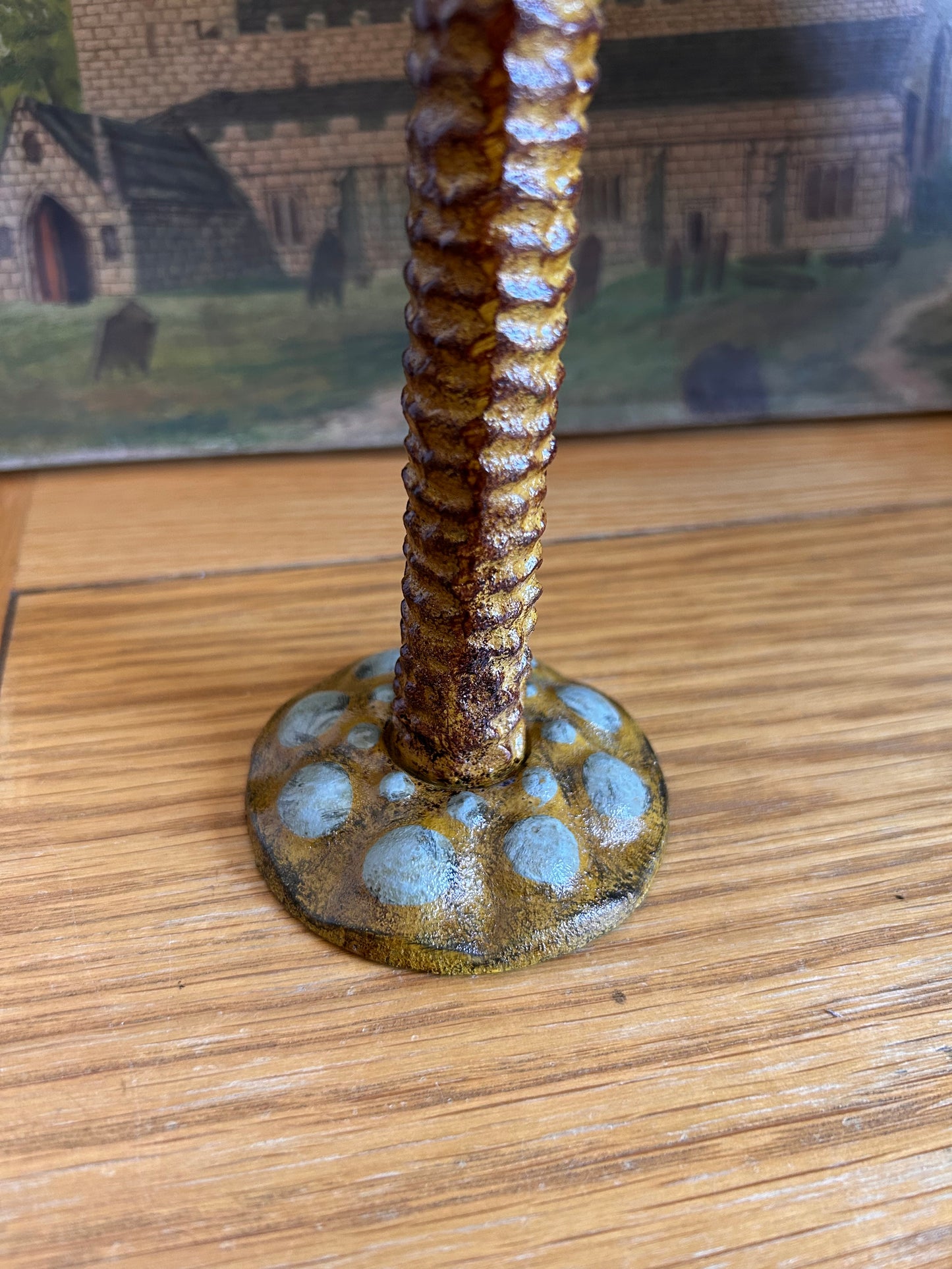 Vintage Styled Heavy Green Palm Tree Candle stick holder