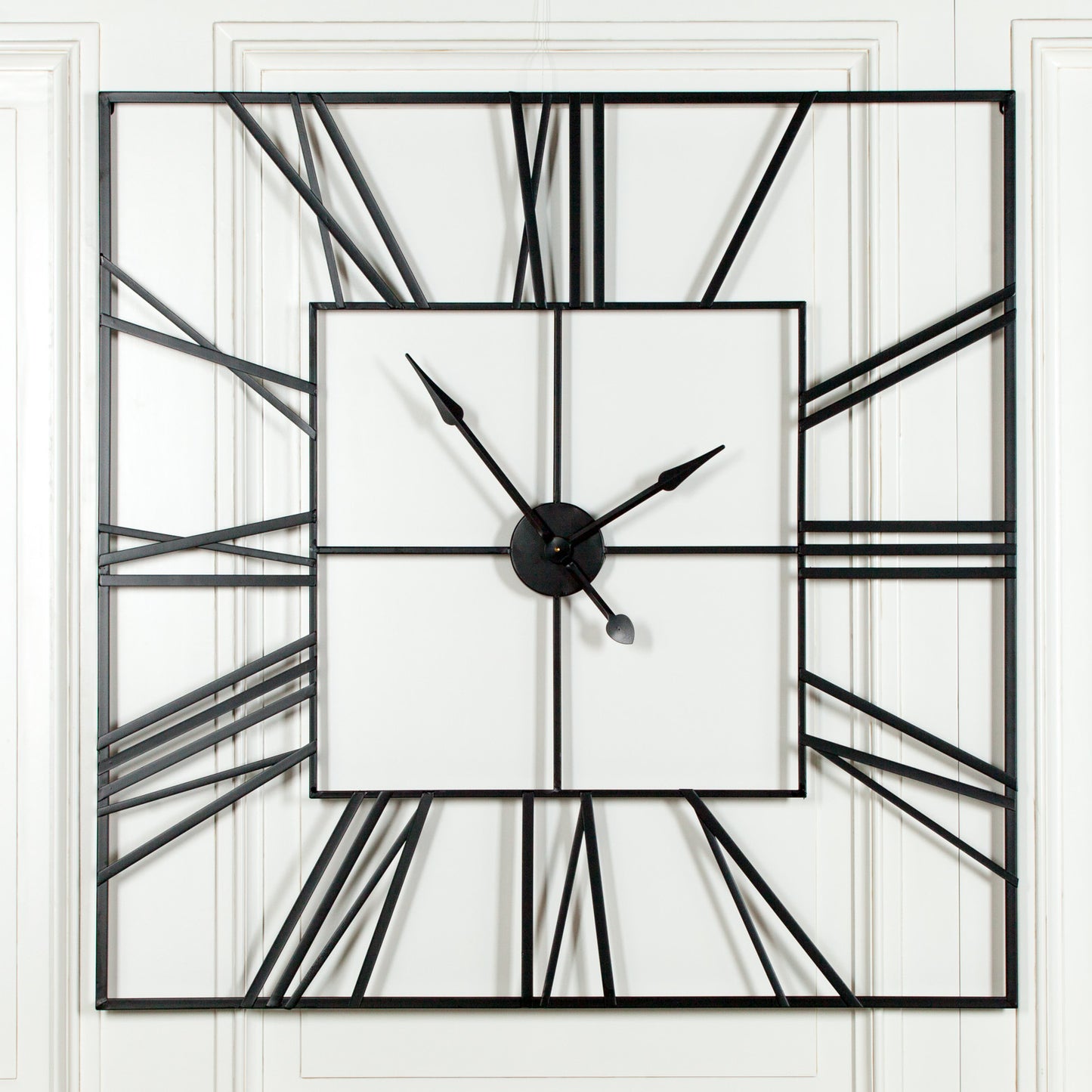 Extra Large 120cm Black Square Metal Wall Clock Roman Numerals