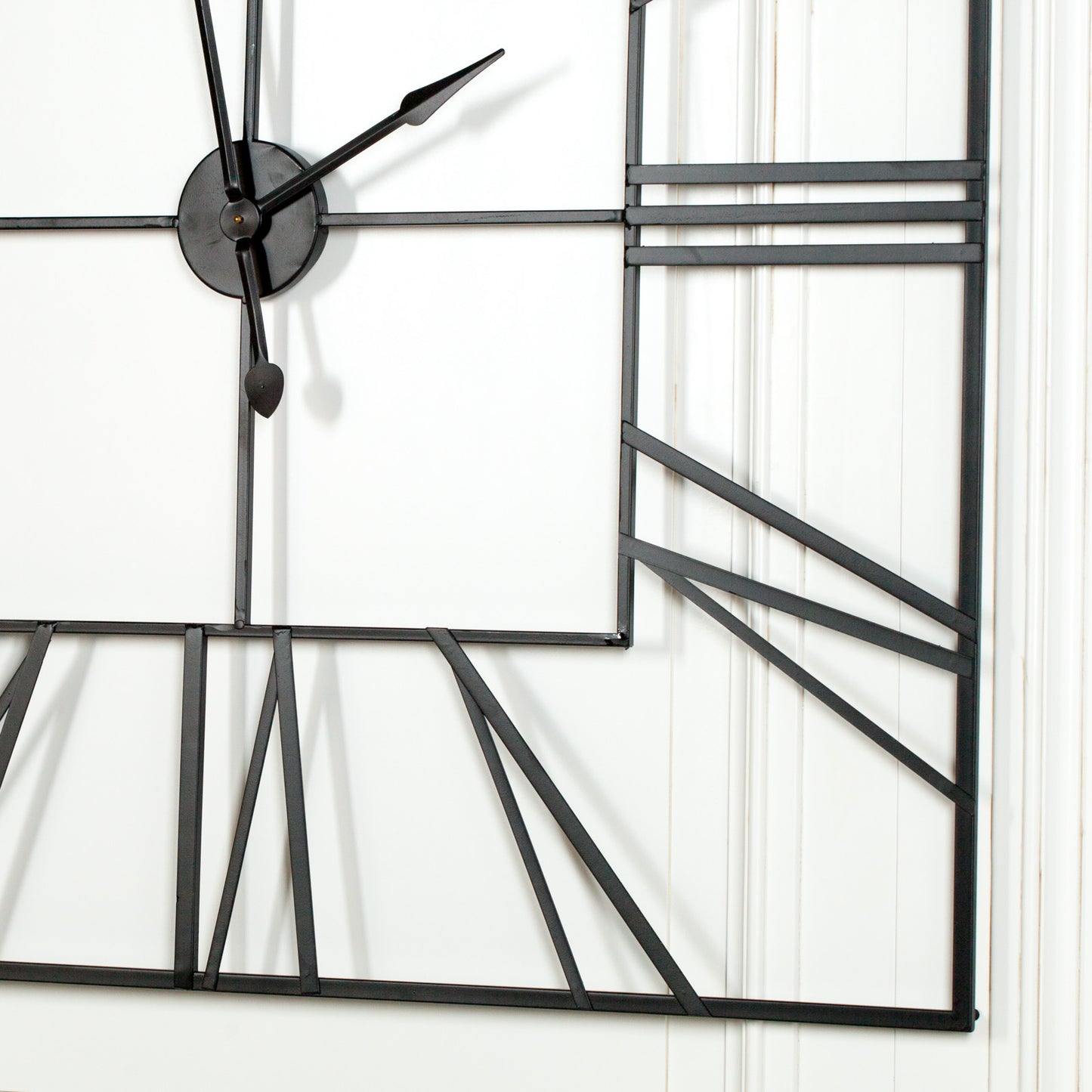 Extra Large 120cm Black Square Metal Wall Clock Roman Numerals