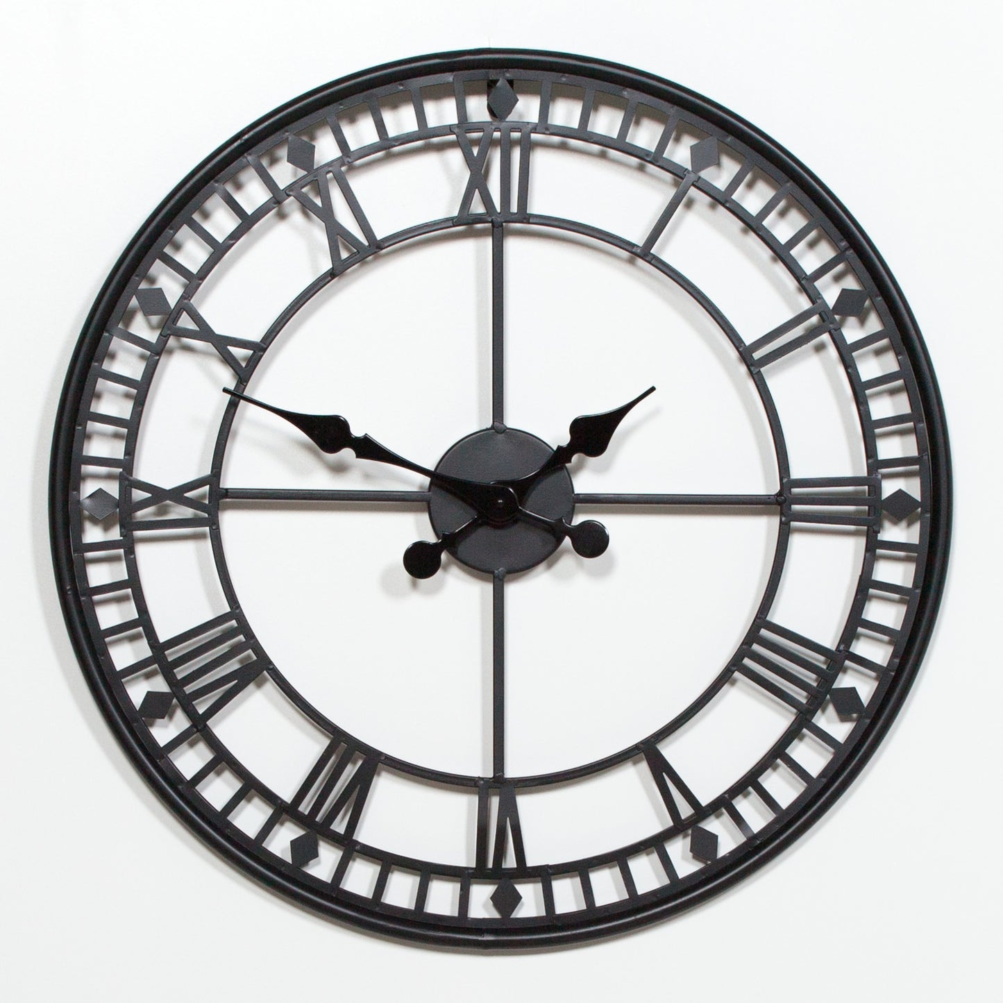 Vintage style Black 55cm Metal Wall Clock Roman Numerals