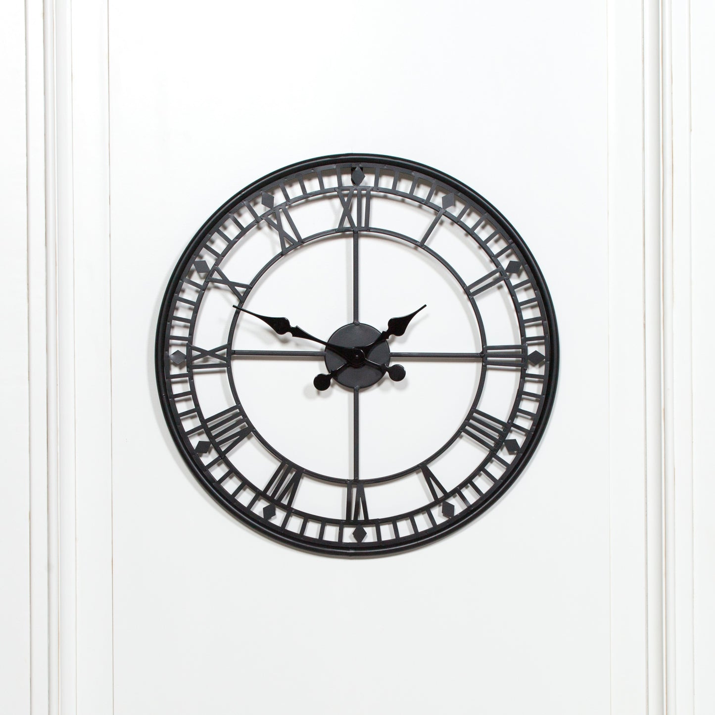 Vintage style Black 55cm Metal Wall Clock Roman Numerals