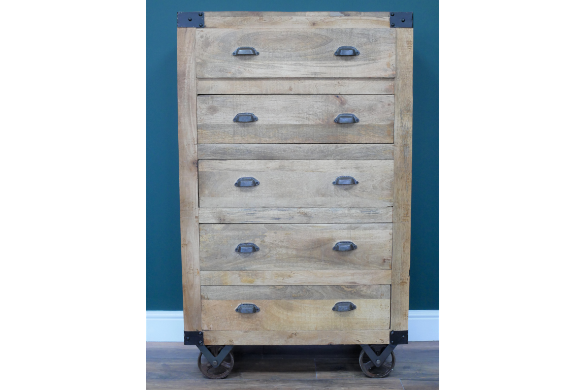 Light wood chest of drawers with metal cup handles excellent storage