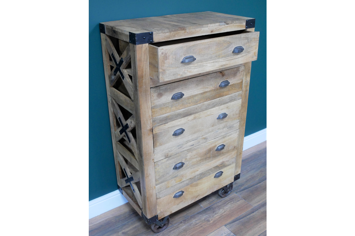 Light wood chest of drawers with metal cup handles excellent storage