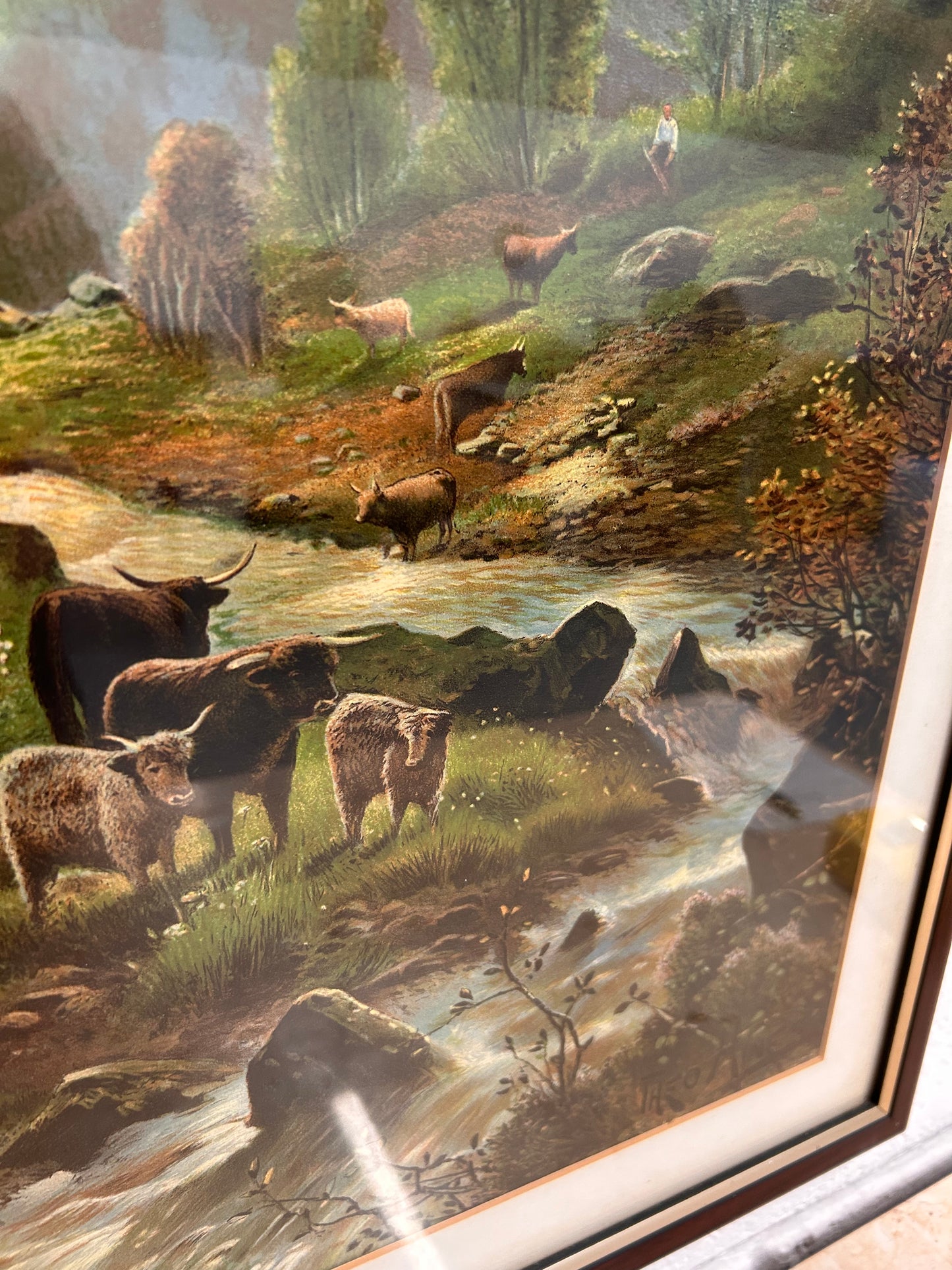 Large Vintage print - Scotland landscape Highland Cows