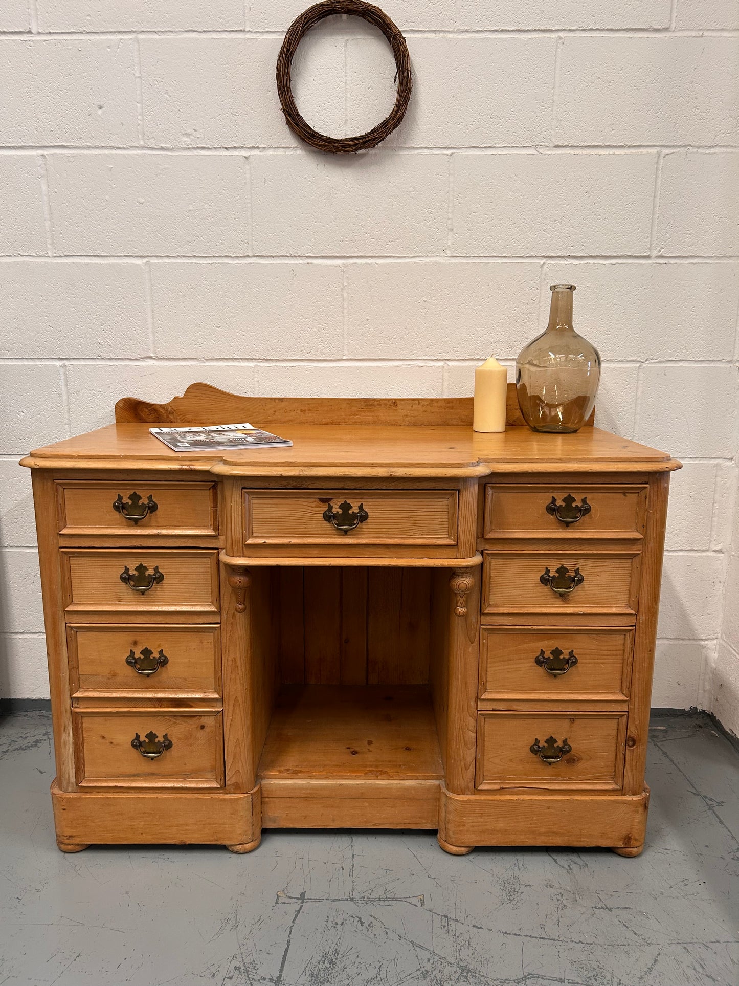 Antique Victorian Stripped Pine sideboard with Drawers Raised back