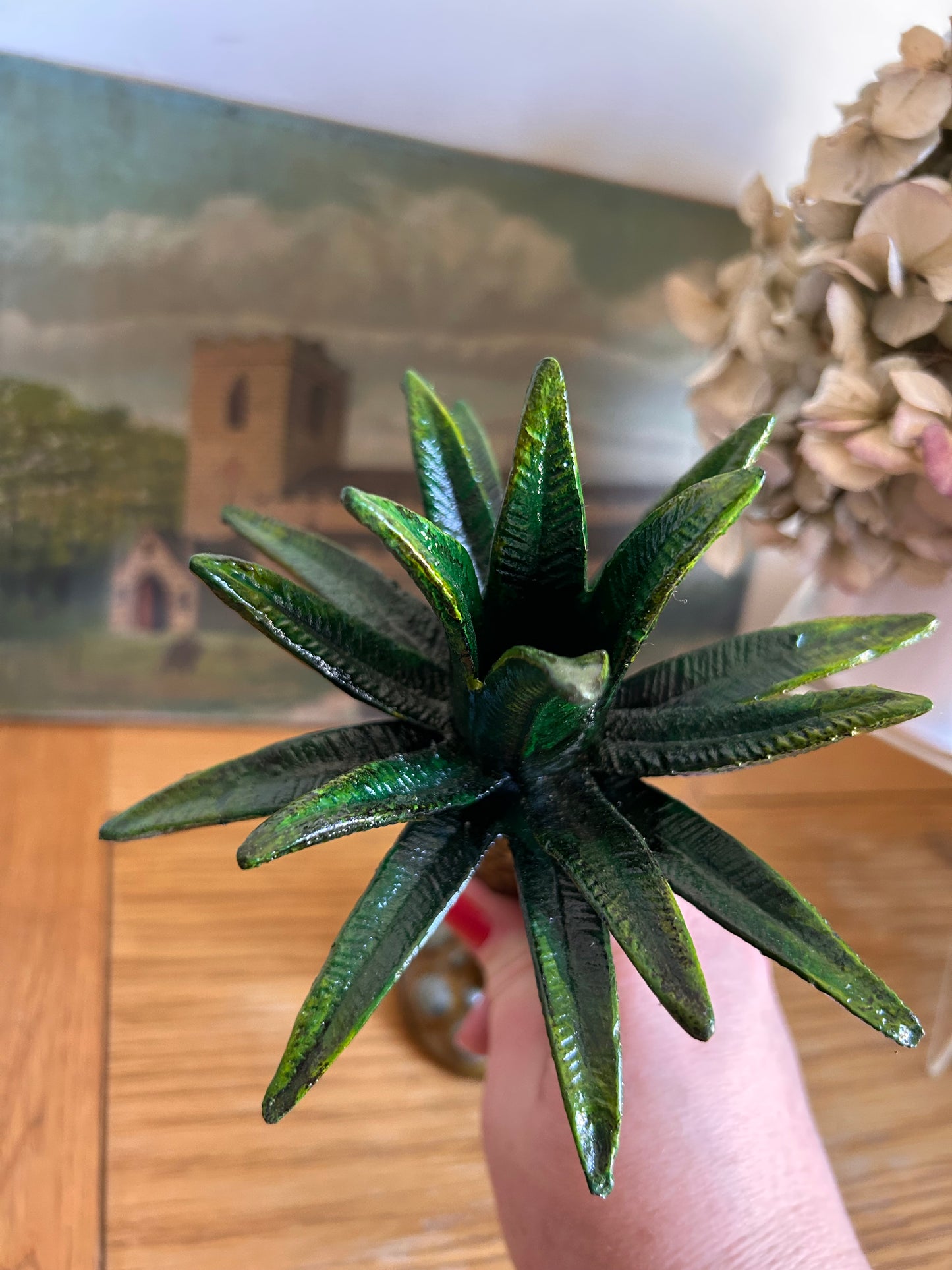 Vintage Styled Heavy Green Palm Tree Candle stick holder