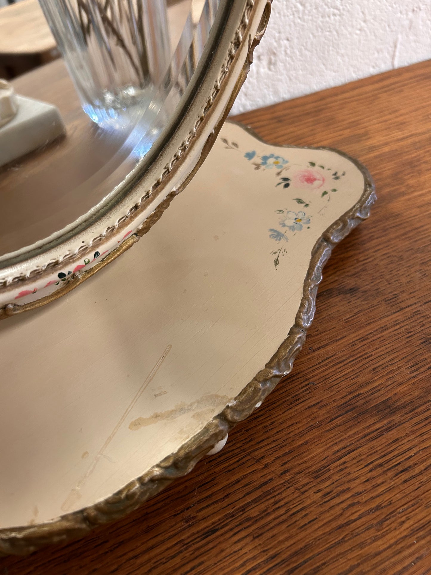 Beautiful Vintage 1960’s French Provincial Vanity Tilting Mirror HandPainted Floral Design