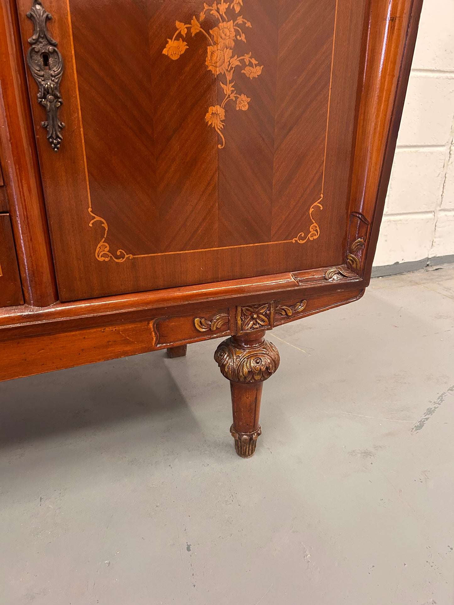 A Vintage French Inlaid sideboard with 4 drawers and 2 cupboards