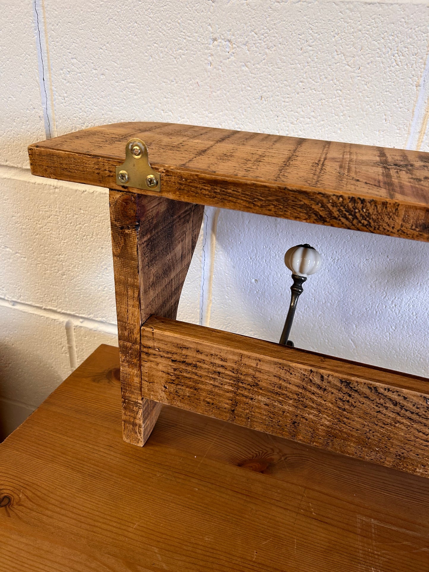 Rustic Vintage wooden wall hanging coat hooks with shelf