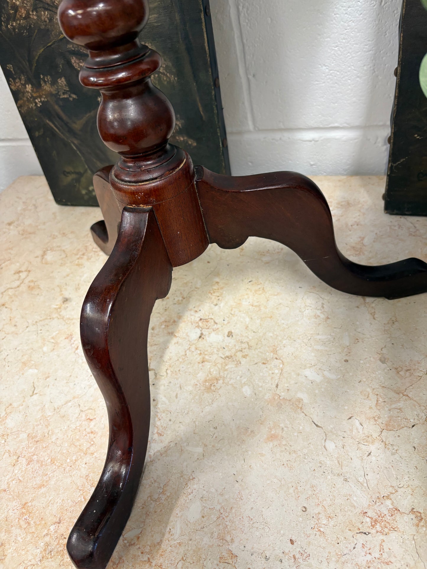 19th century mahogany oval topped occasional table on bobbin support and tripod legs
