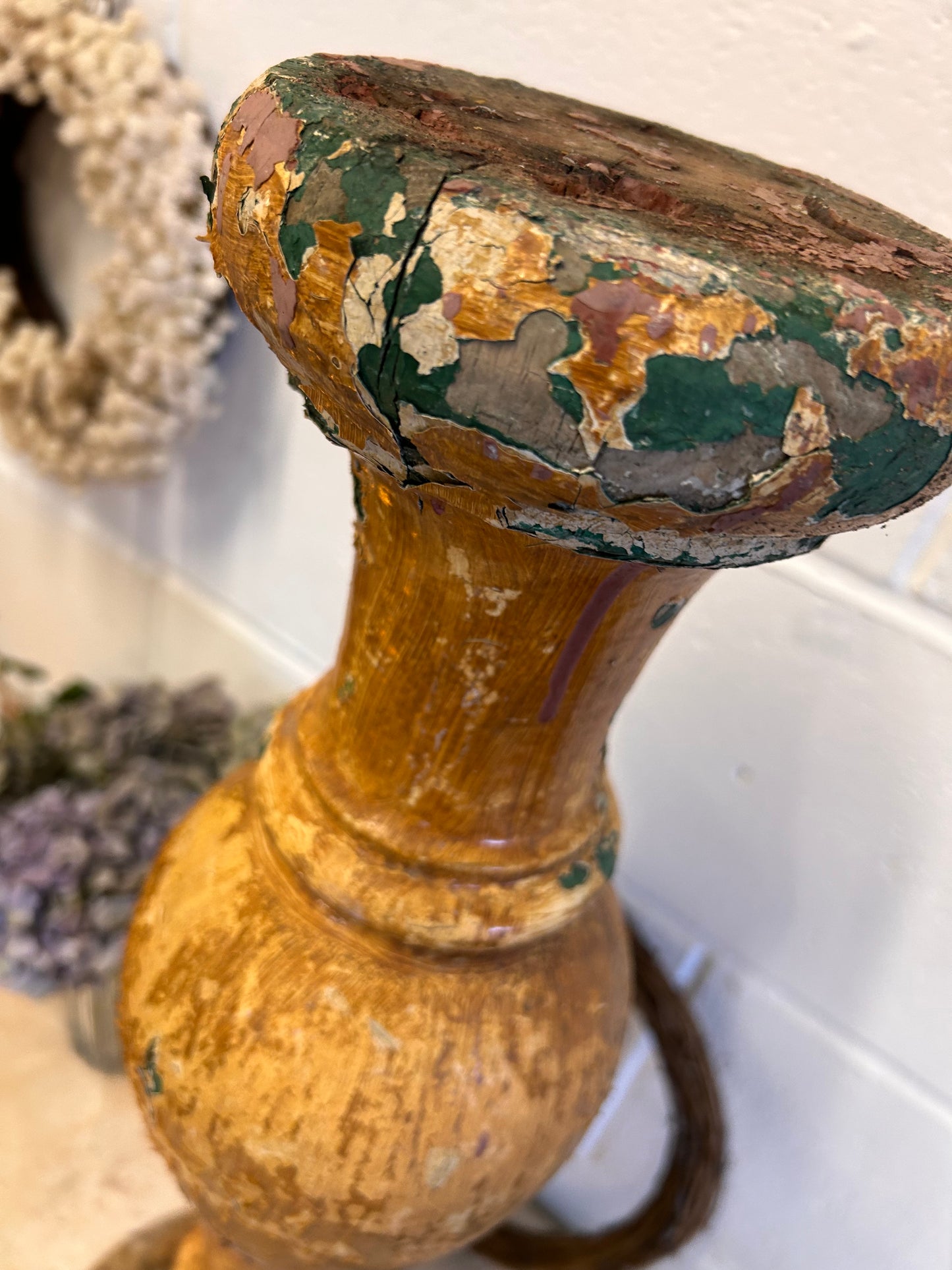 Shabby French 19thC Salvaged balistrail original paint repurposed candle stand