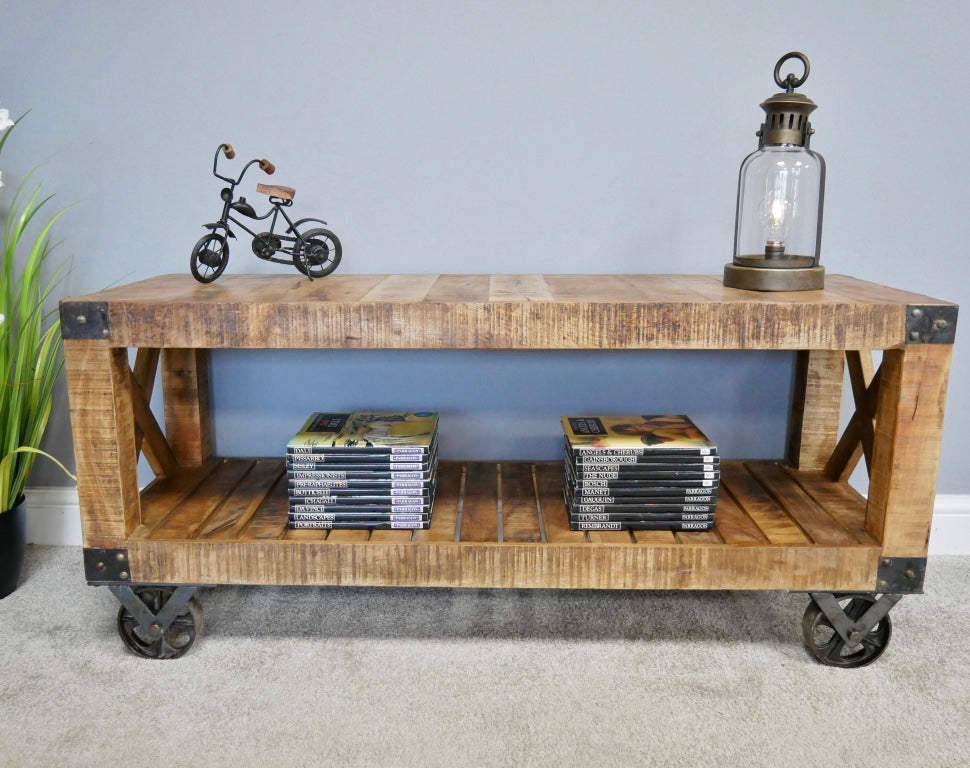 Industrial Trolley Style TV Stand shelving / coffee table unit UK Delivery