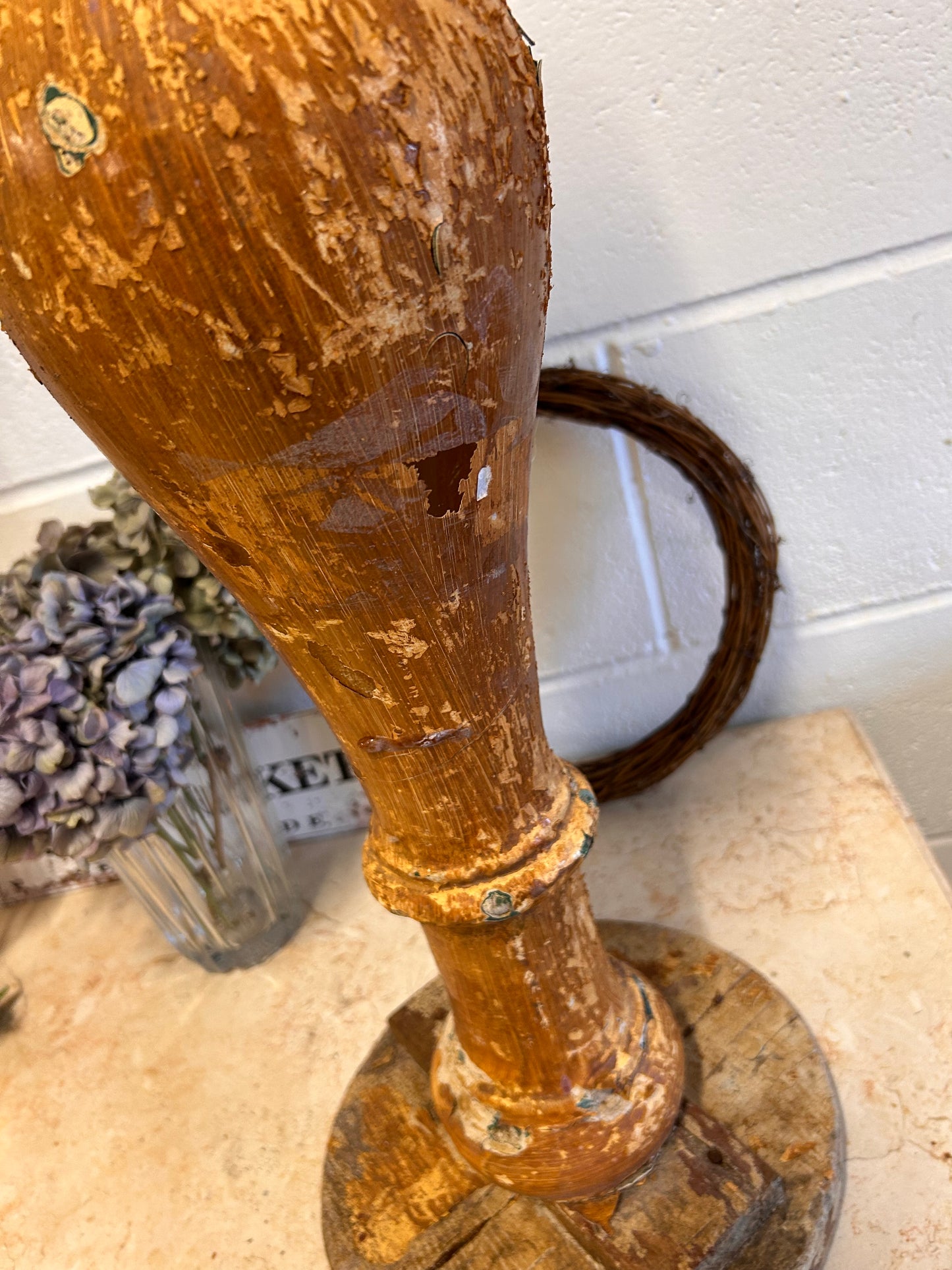 Shabby French 19thC Salvaged balistrail original paint repurposed candle stand