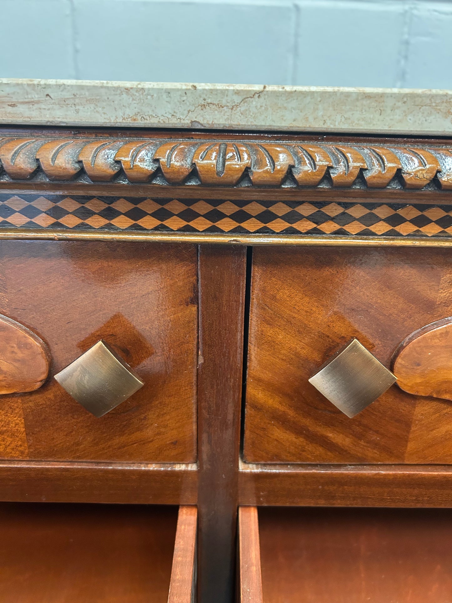 Vintage French marble topped sideboard with six drawers