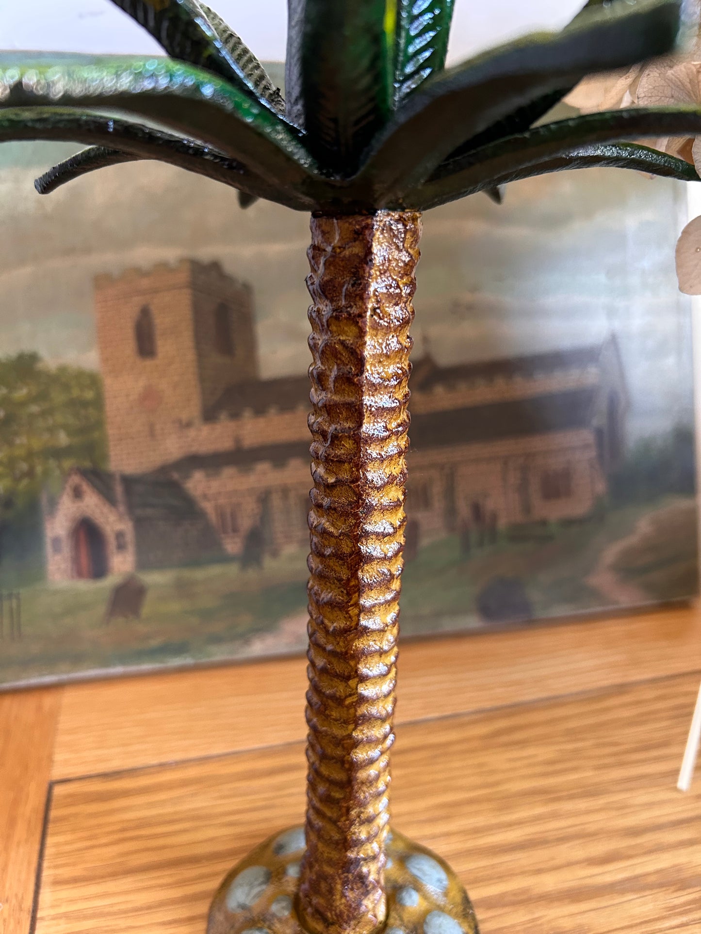 Vintage Styled Heavy Green Palm Tree Candle stick holder