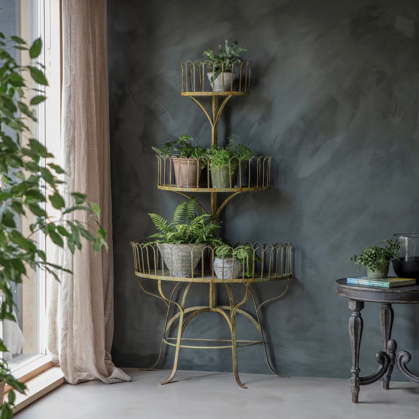 Iron Antique Style Tiered Plant Stand Indoor Outdoor Garden Room