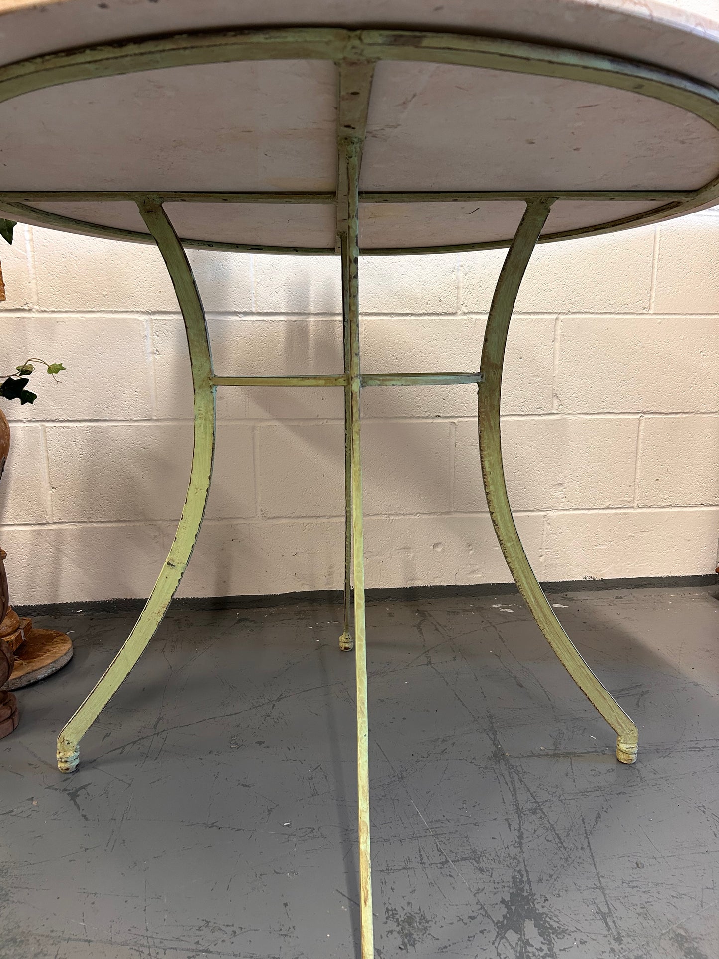 Vintage French round marble top iron based indoor outdoor table