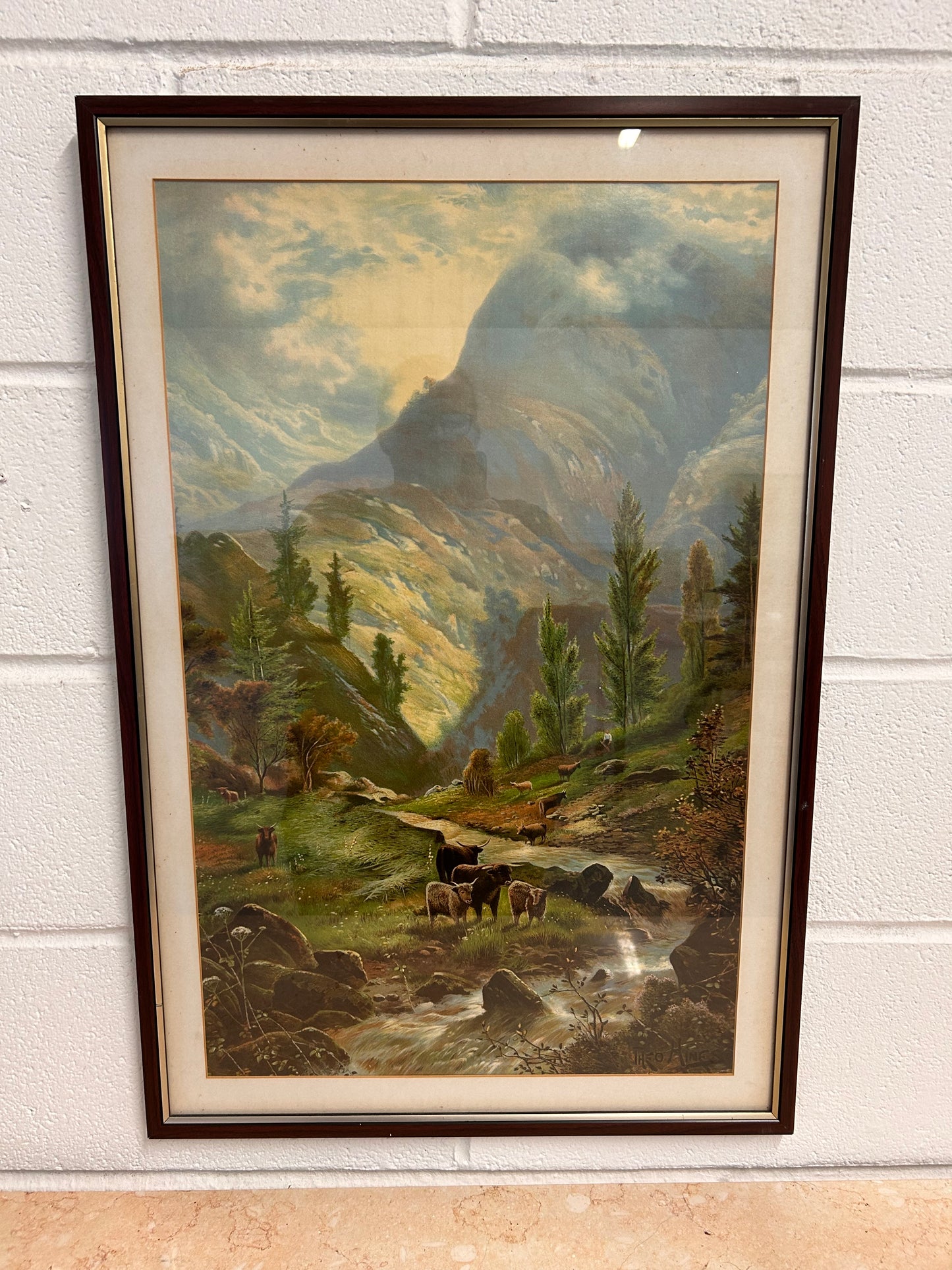 Large Vintage print - Scotland landscape Highland Cows