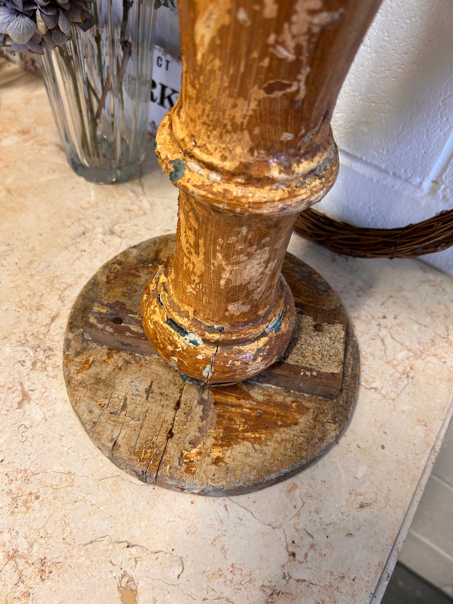 Shabby French 19thC Salvaged balistrail original paint repurposed candle stand