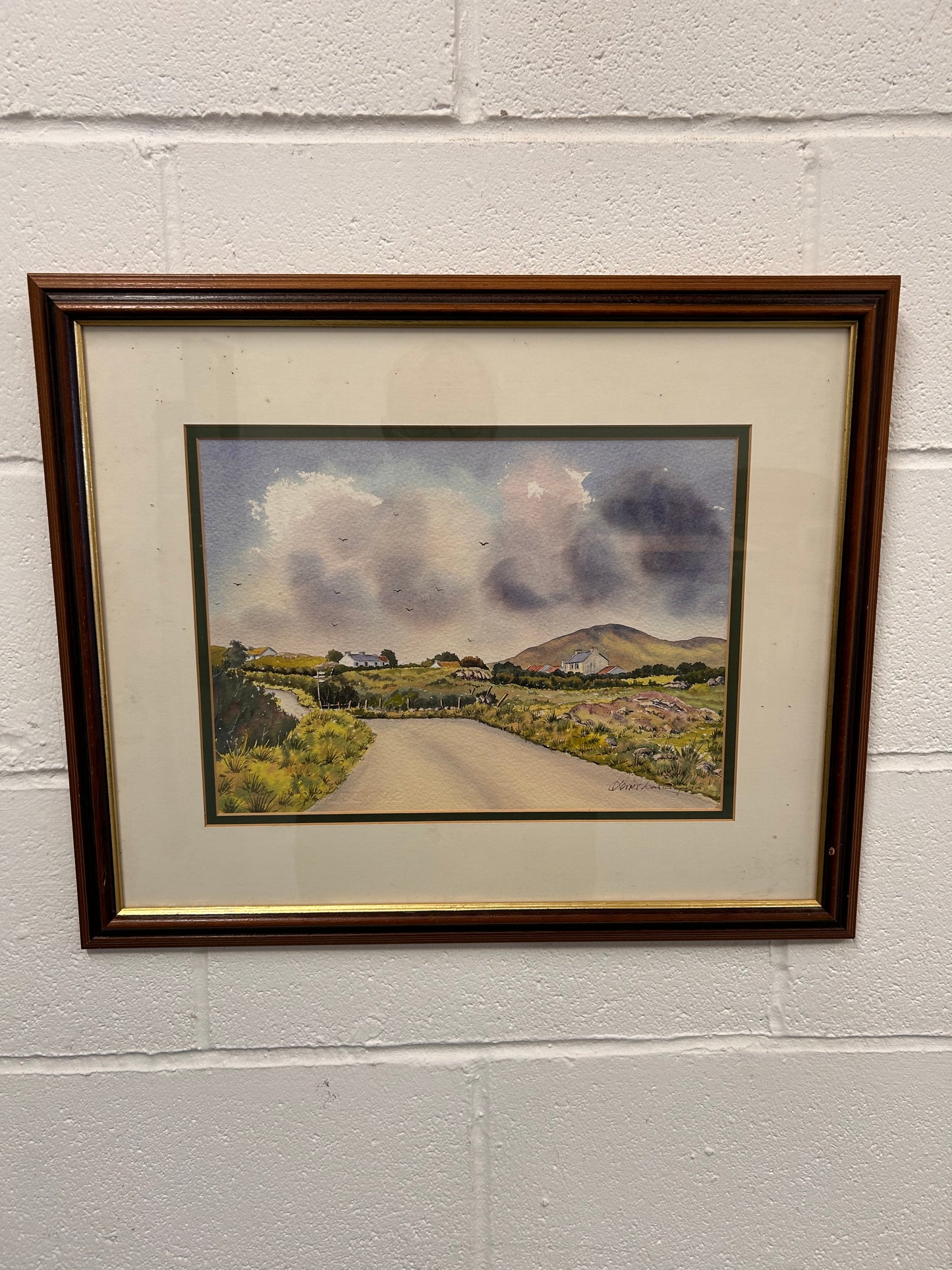 Delightful vintage watercolour painting framed and signed country scene