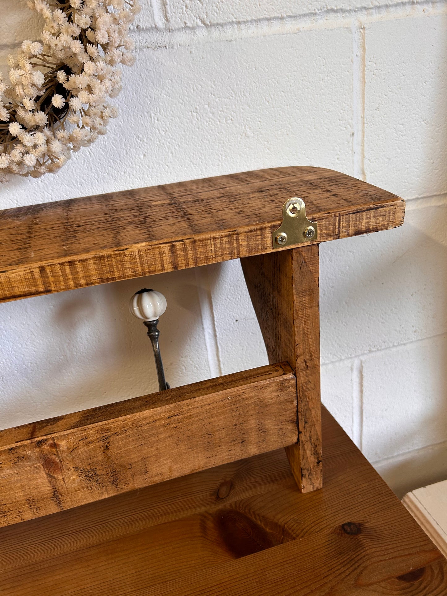 Rustic Vintage wooden wall hanging coat hooks with shelf