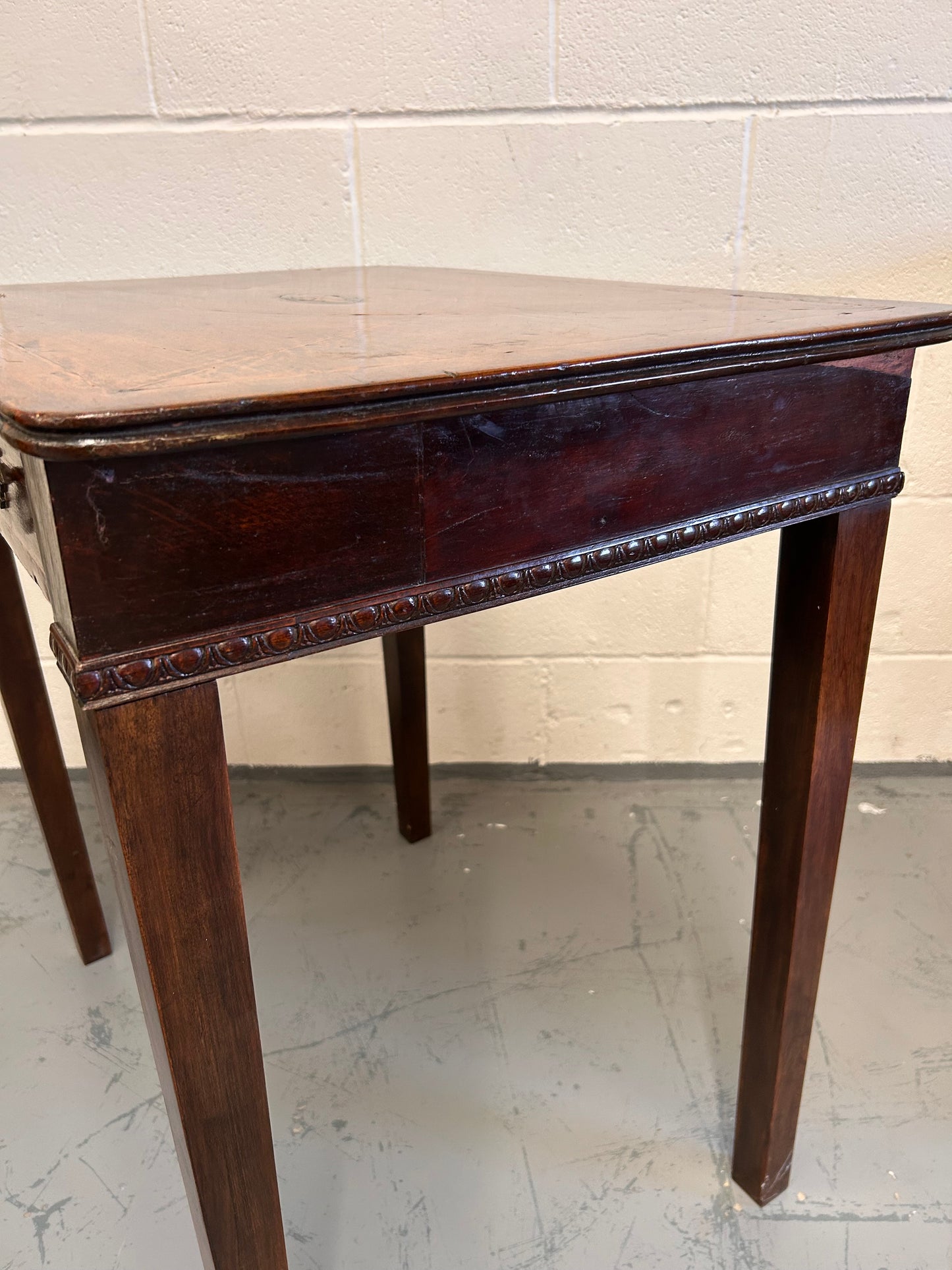 19th century inlaid mahogany country house rectangular side table with drawer.