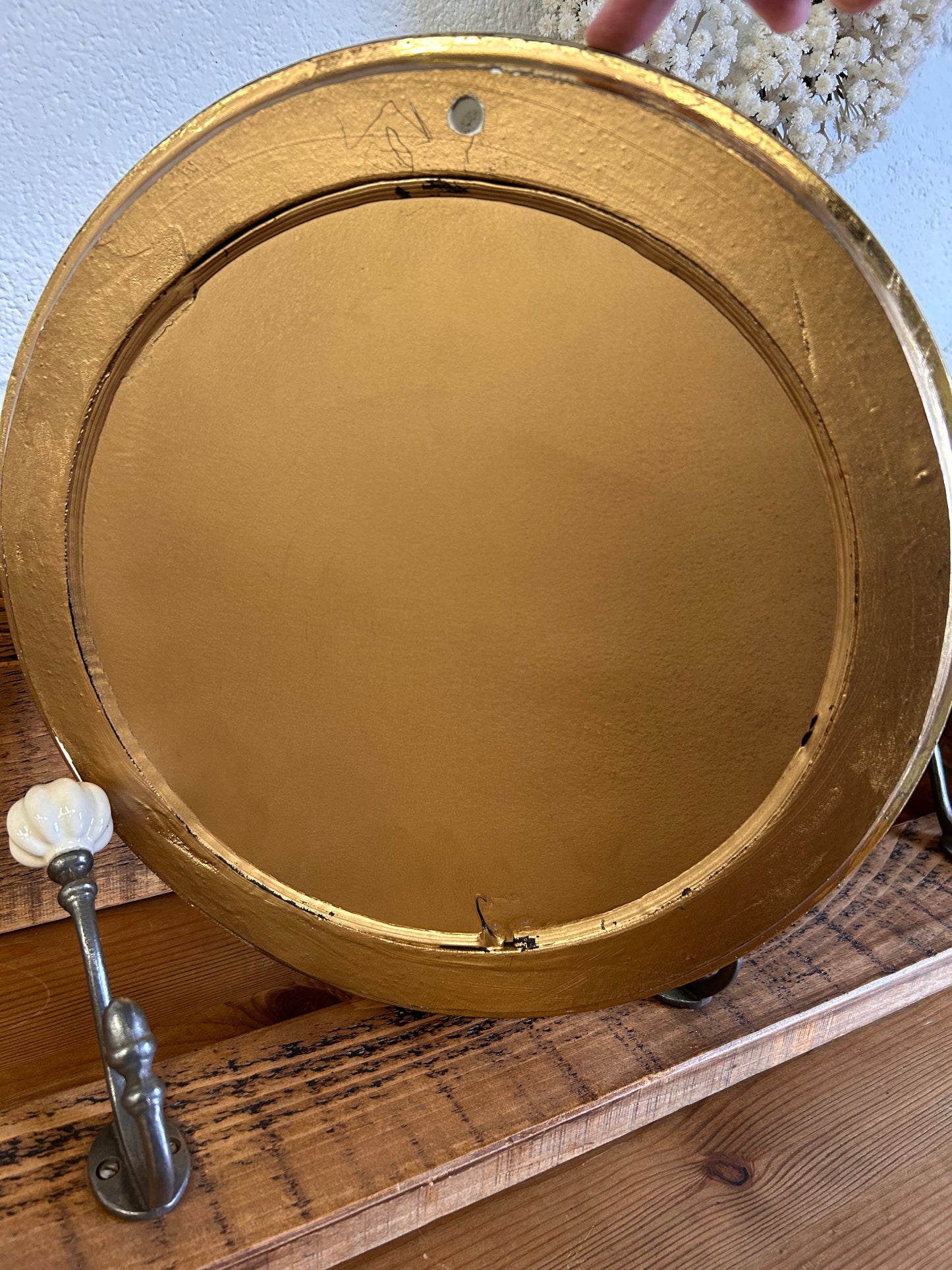 Antique heavy gilt porthole mirror with musket ball frame 