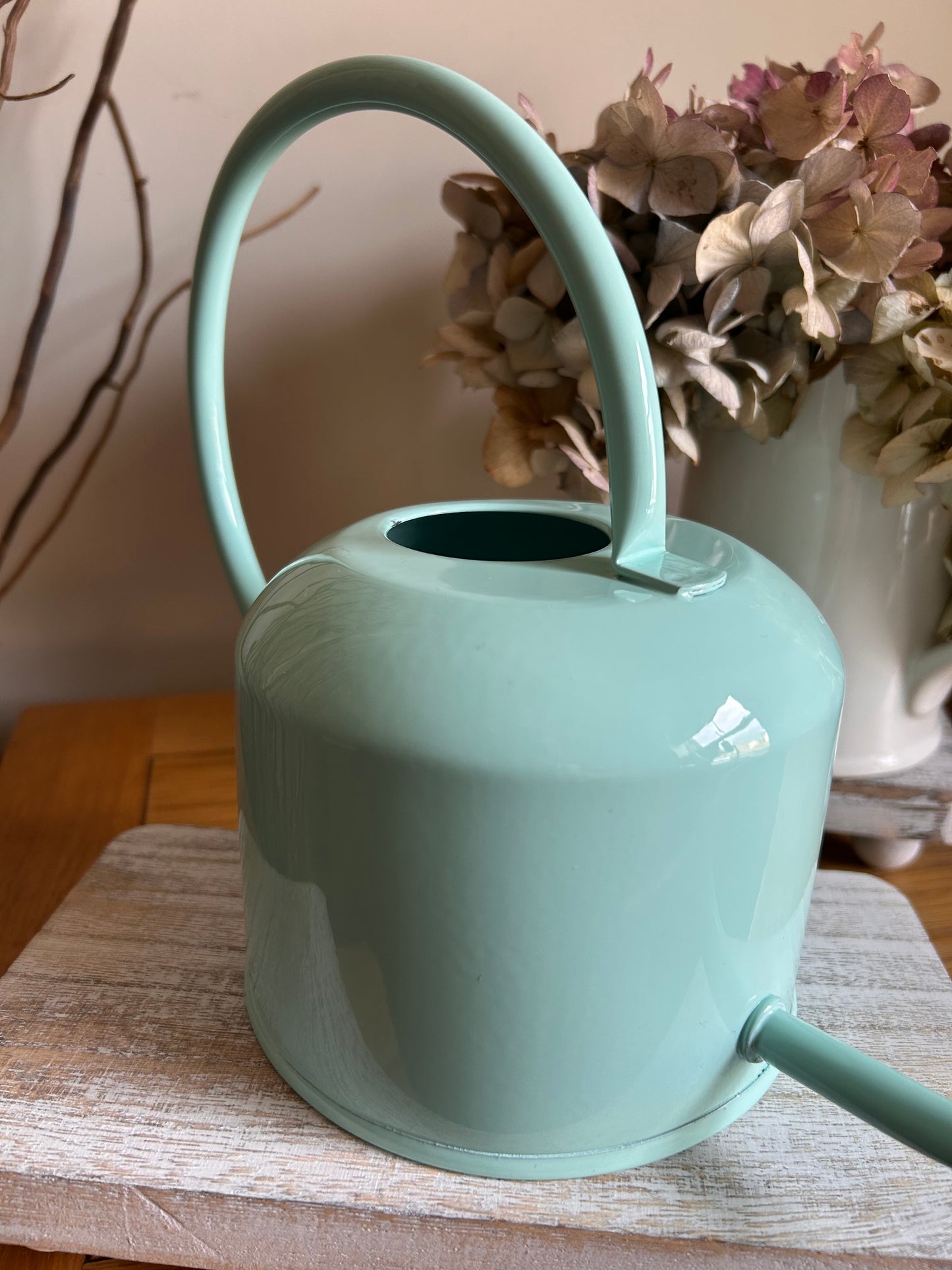 A Turquoise blue 1ltr enamel metal watering can indoor houseplants retro classic style