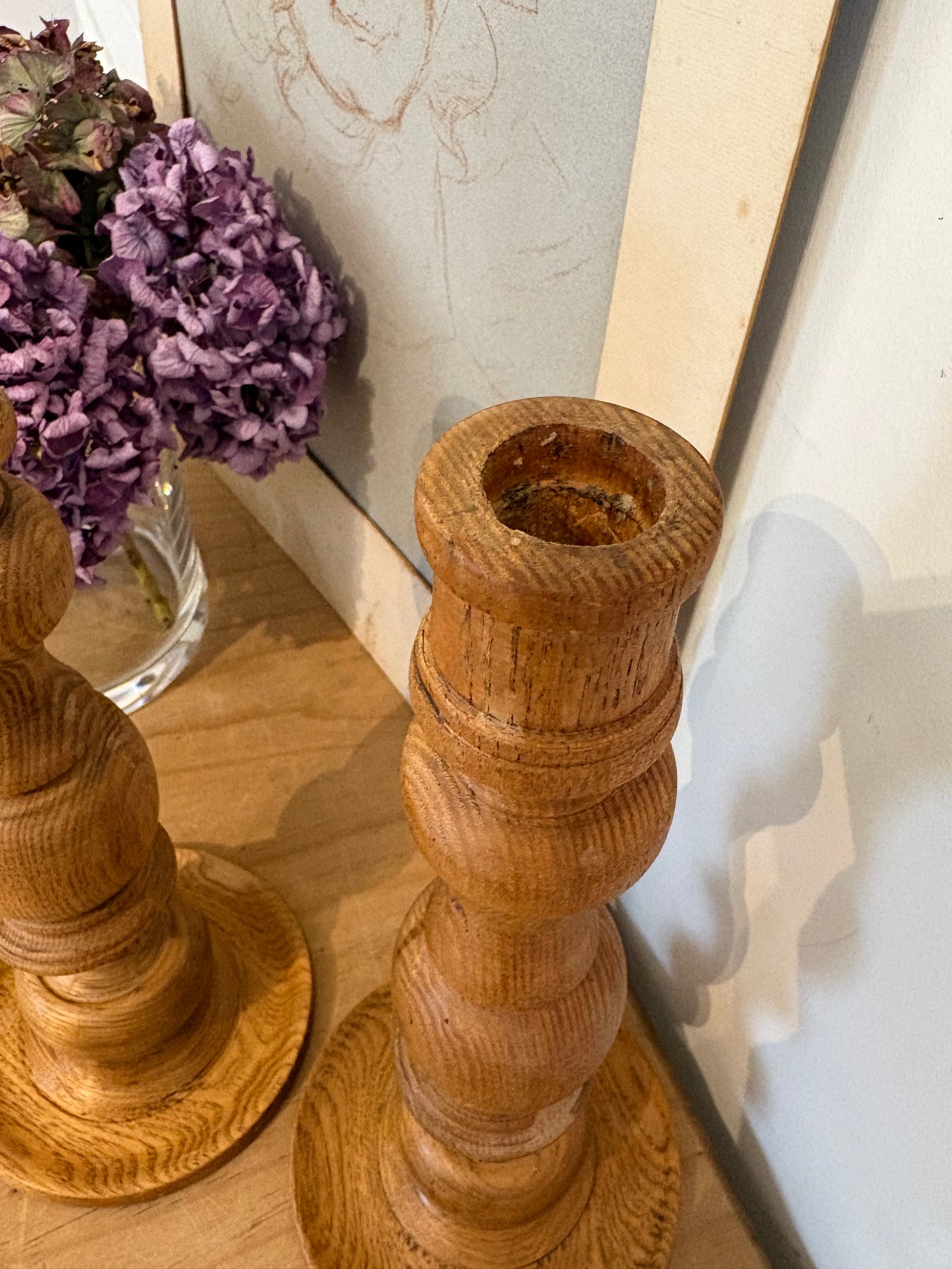 Pair of Vintage Wood Turned candlestick holders