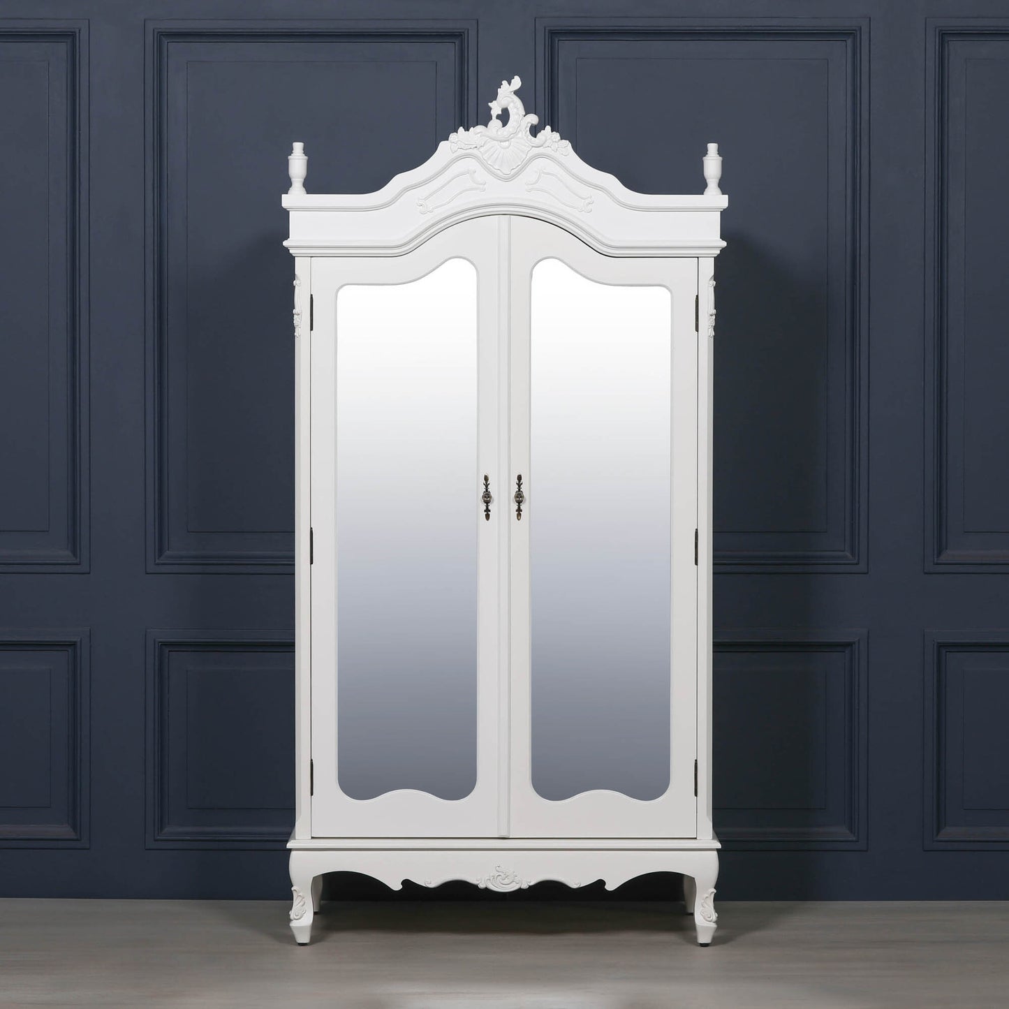 French White Double Mirrored Door Armoire wardrobe