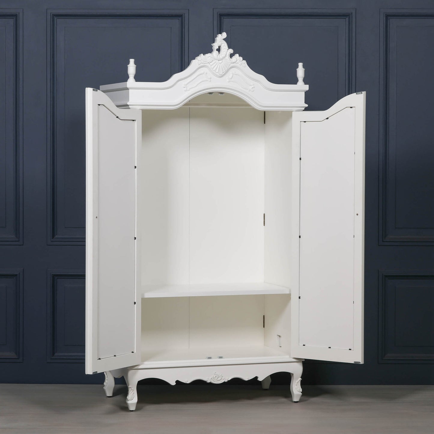 French White Double Mirrored Door Armoire wardrobe
