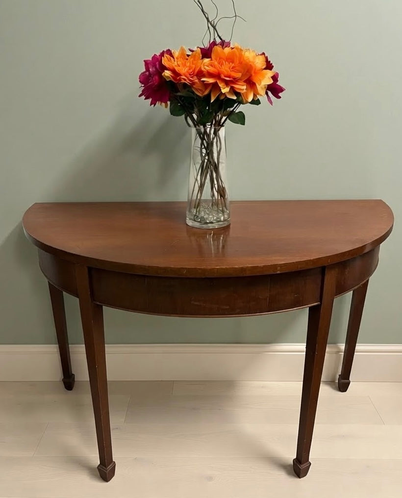 Elegant Edwardian Mahogany Demi Lune Console / Hall / Side Table