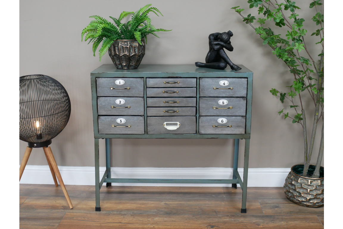 Metal Grey and light Turquoise Storage Cabinet multiple drawers
