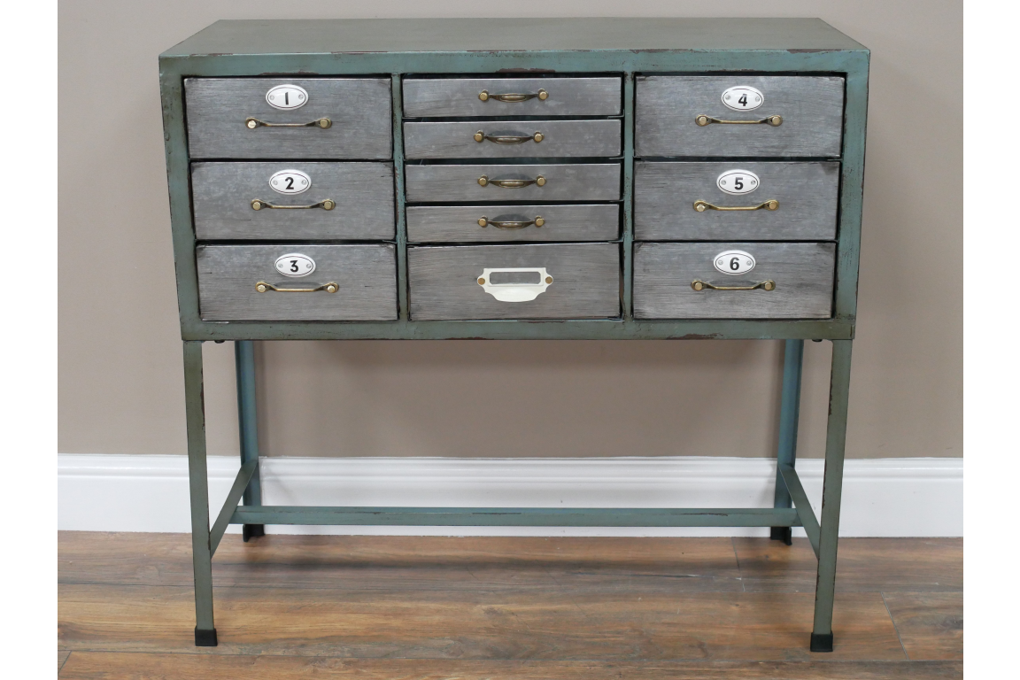Metal Grey and light Turquoise Storage Cabinet multiple drawers