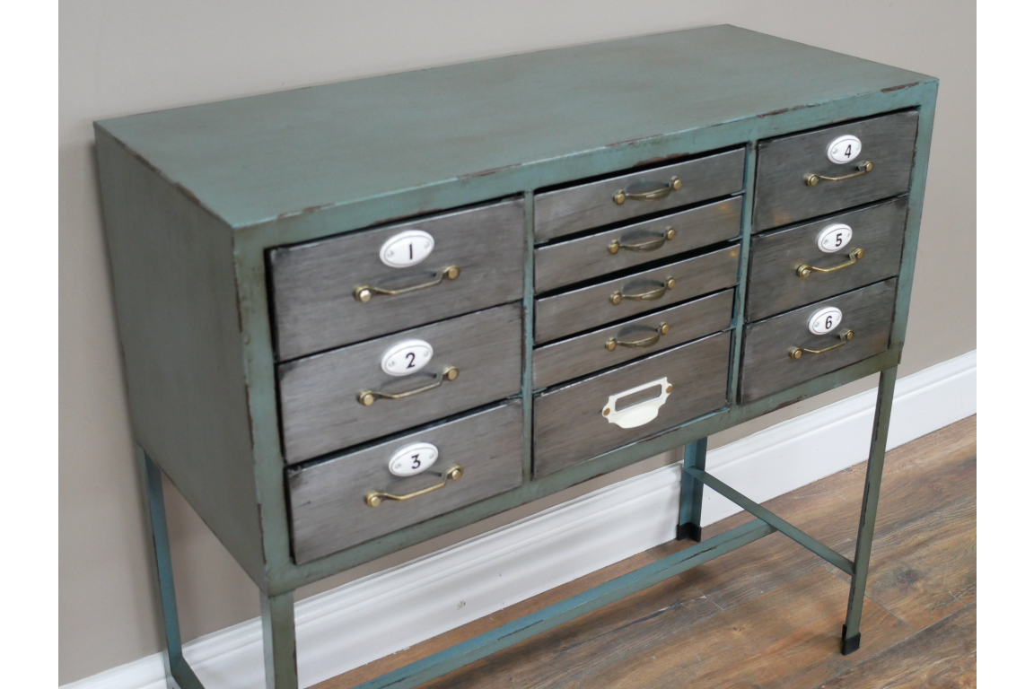 Metal Grey and light Turquoise Storage Cabinet multiple drawers