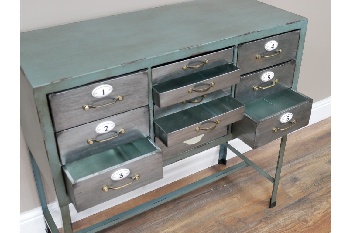 Metal Grey and light Turquoise Storage Cabinet multiple drawers