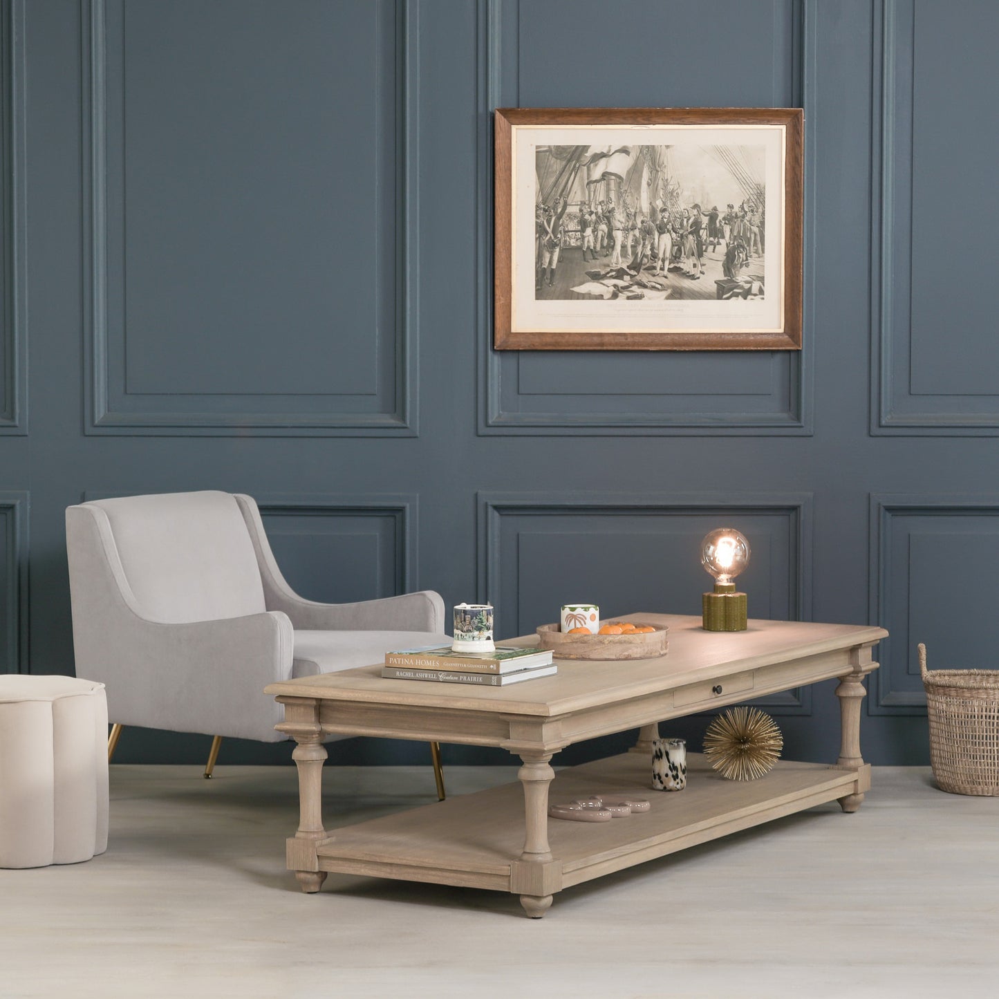 Modern Farmhouse Wooden 170cm Coffee Table with Drawer undershelf