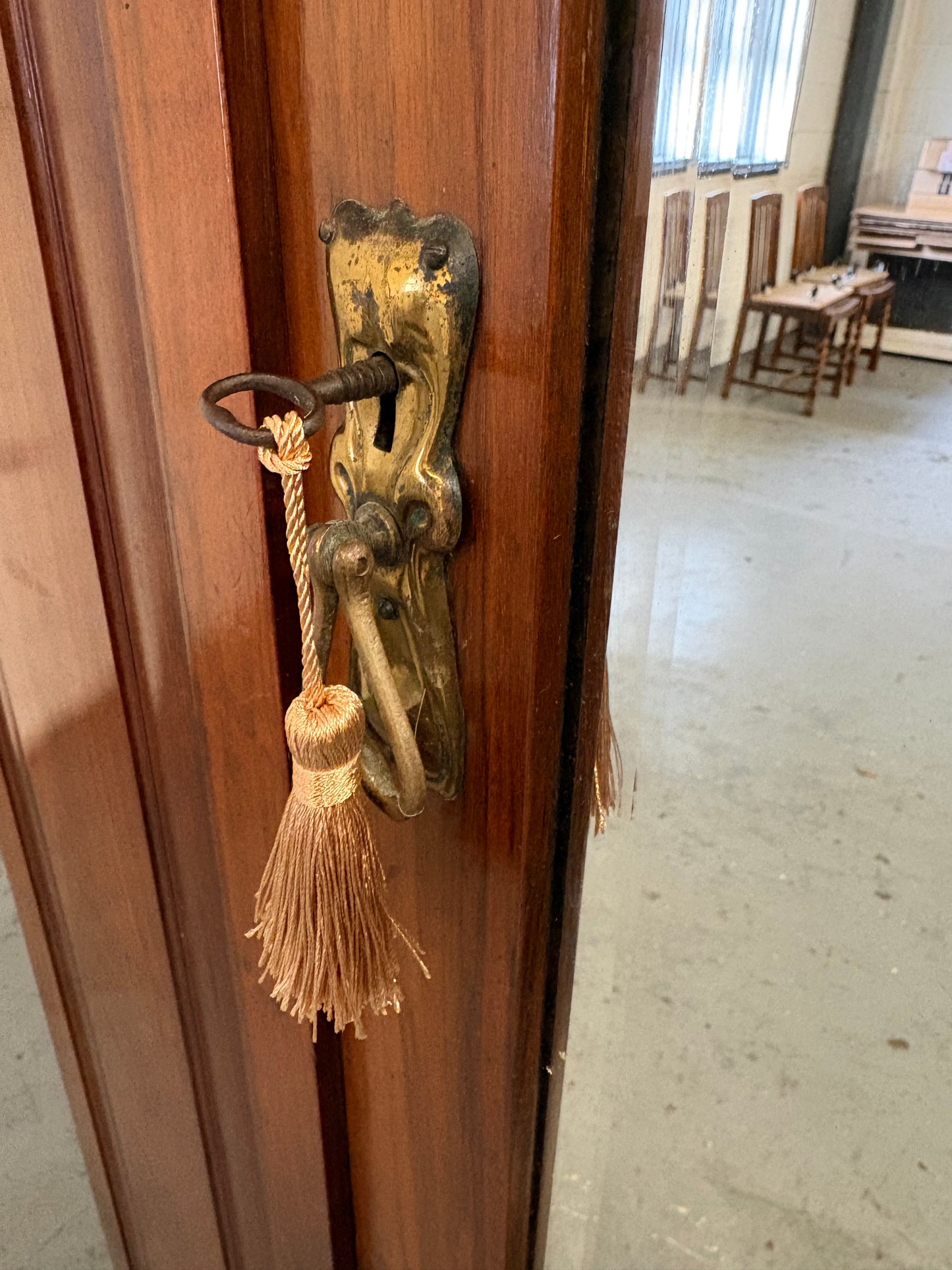 Antique Walnut Art Nouveau Wardrobe with mirror, drawer & key to lock